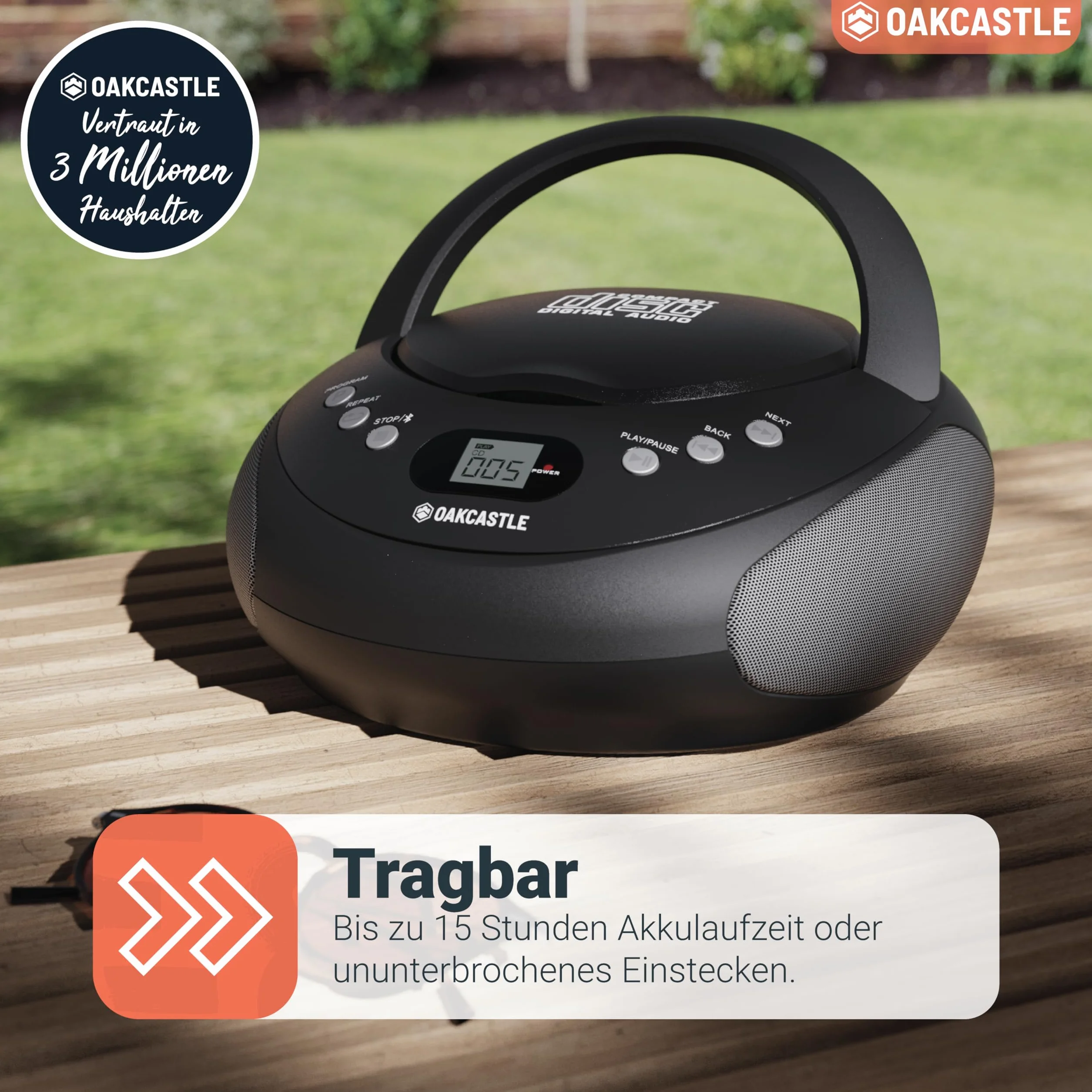 OAKCASTLE CD250 Boombox CD Bluetooth Portátil Radio FM Negro