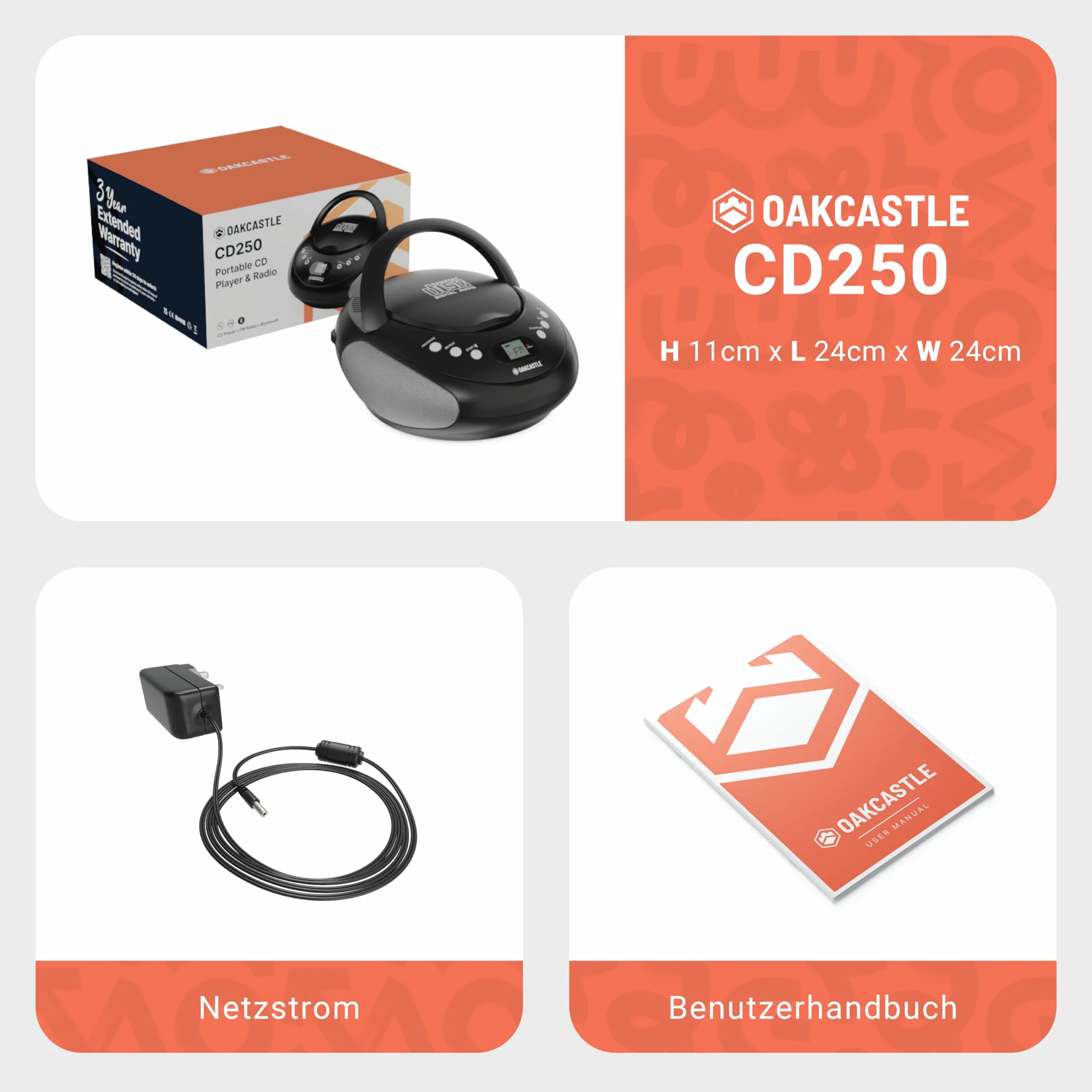 OAKCASTLE CD250 Boombox CD Bluetooth Portátil Radio FM Negro