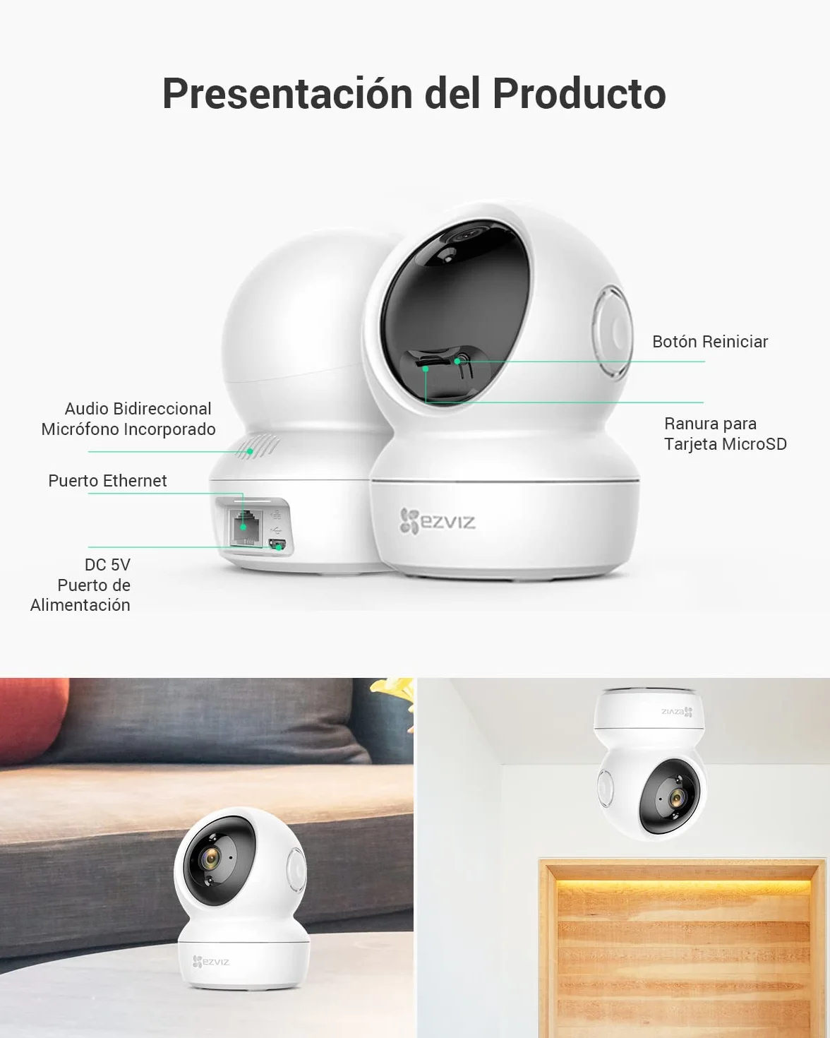 EZVIZ C6N 2-Pack Cámaras Vigilancia WiFi Interior 360º 1080P Visión Nocturna Audio Bidireccional Detección Movimiento