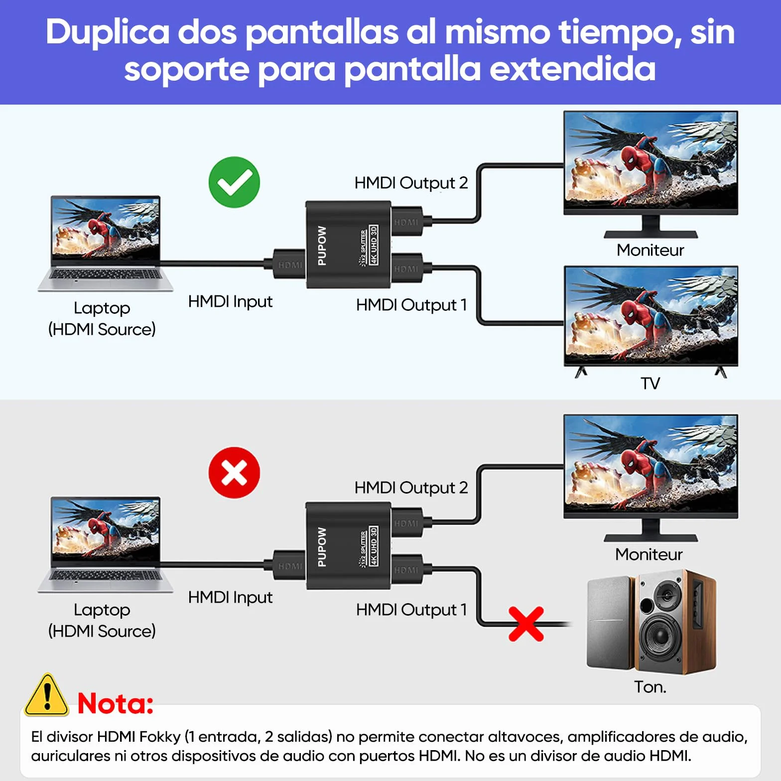 HDMI Splitter 4K Aluminio 60Hz 3D 1080P Divisor para HDTV PS3 PS4 Xbox STB