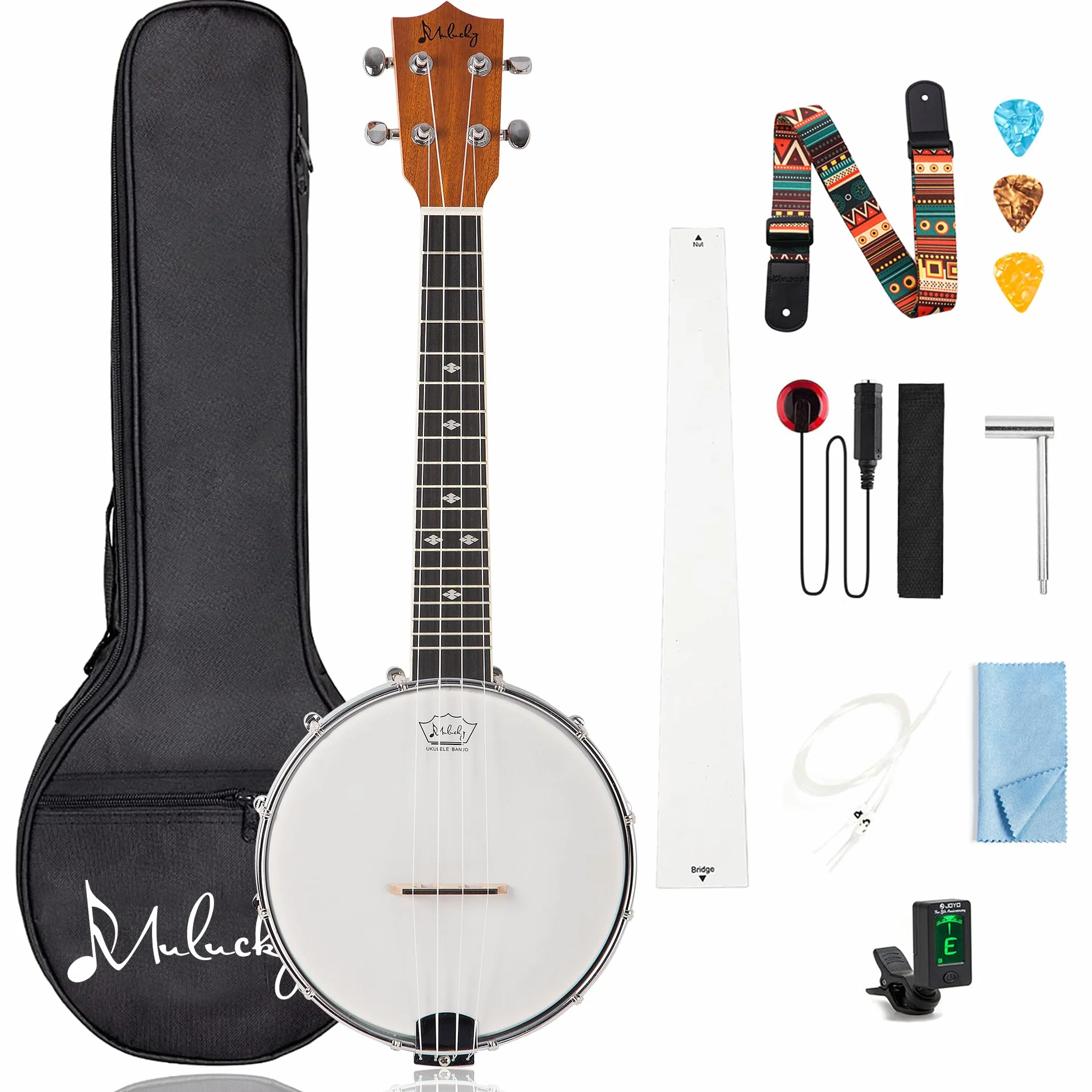 Mulucky Banjolele,BU8017,Juego de 4 cuerdas para ukelele de banjo, parte trasera cerrada de madera maciza, kit para principiantes con barra de armadura y bolsa de armadura