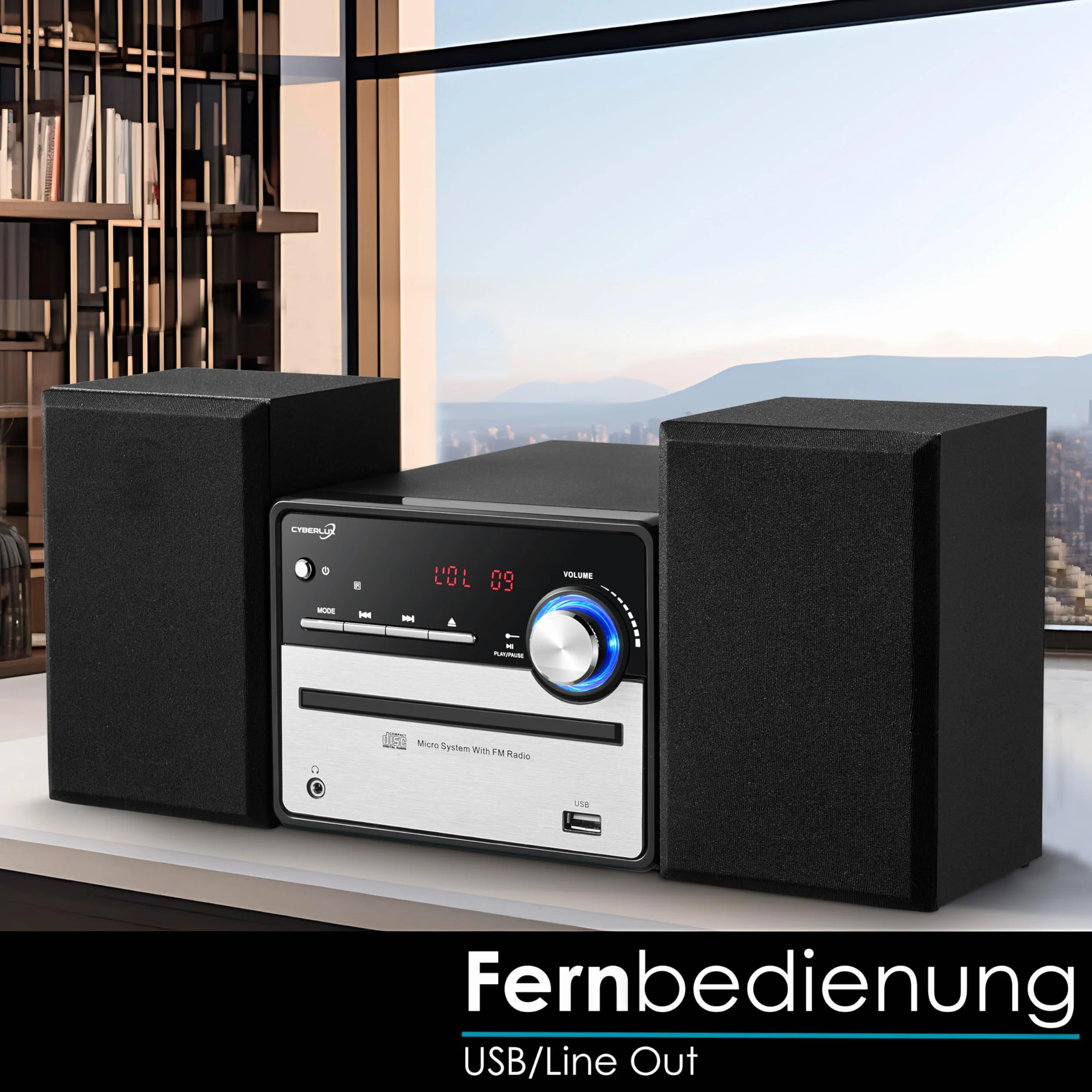 Sistema de música retro Hi-Fi, estéreo, compacto, USB, salida de línea, CD/MP3, radio FM, 30 plazas de memoria, pantalla LED, mini HiFi, estéreo con cajas