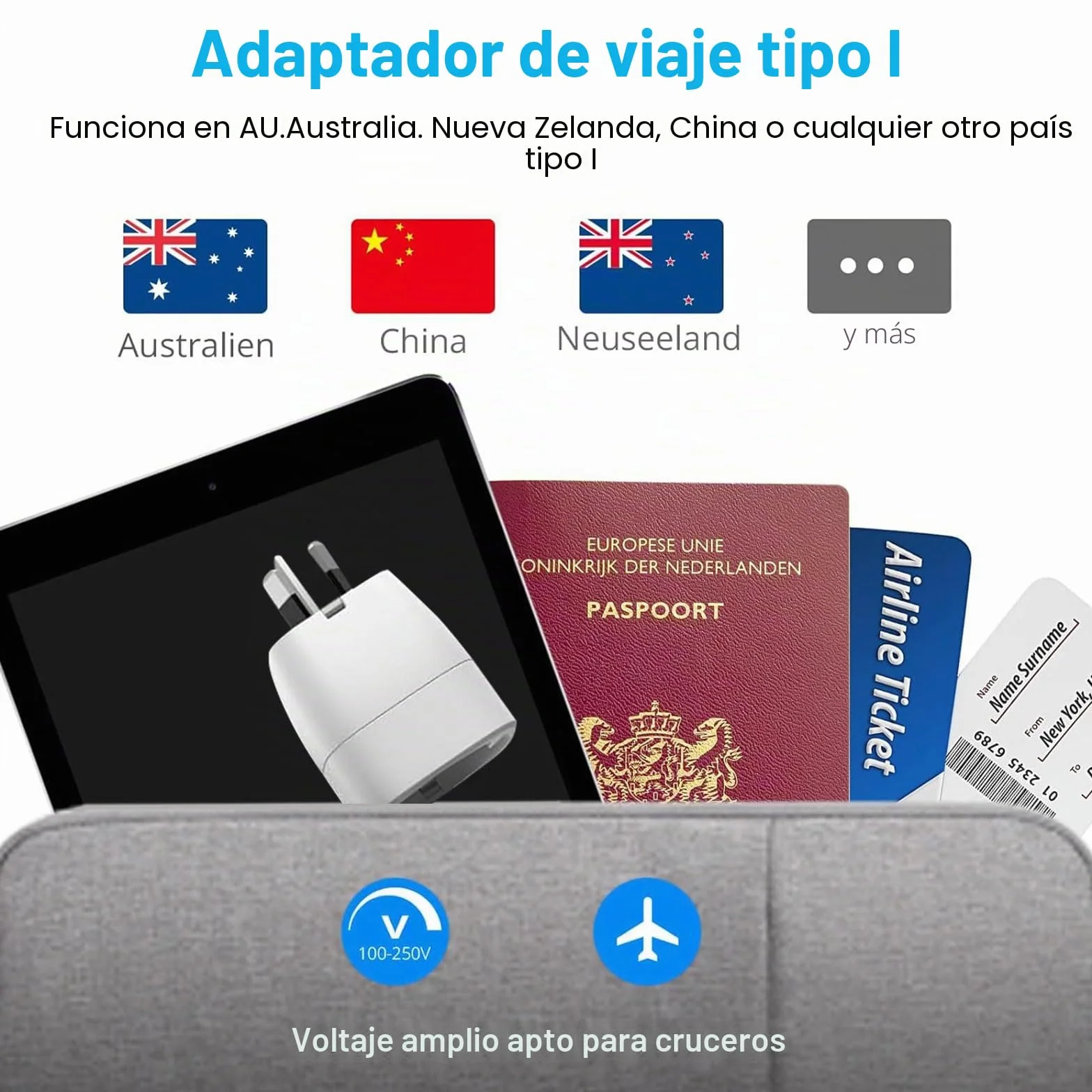 2 Piezas Adaptador Enchufe Australia Tipo I, Adaptador Enchufe Español/Europeo a Australia, Diseño Compacto, Viajeros Internacionales a Australiano/China/Argentina/Nueva Zelanda