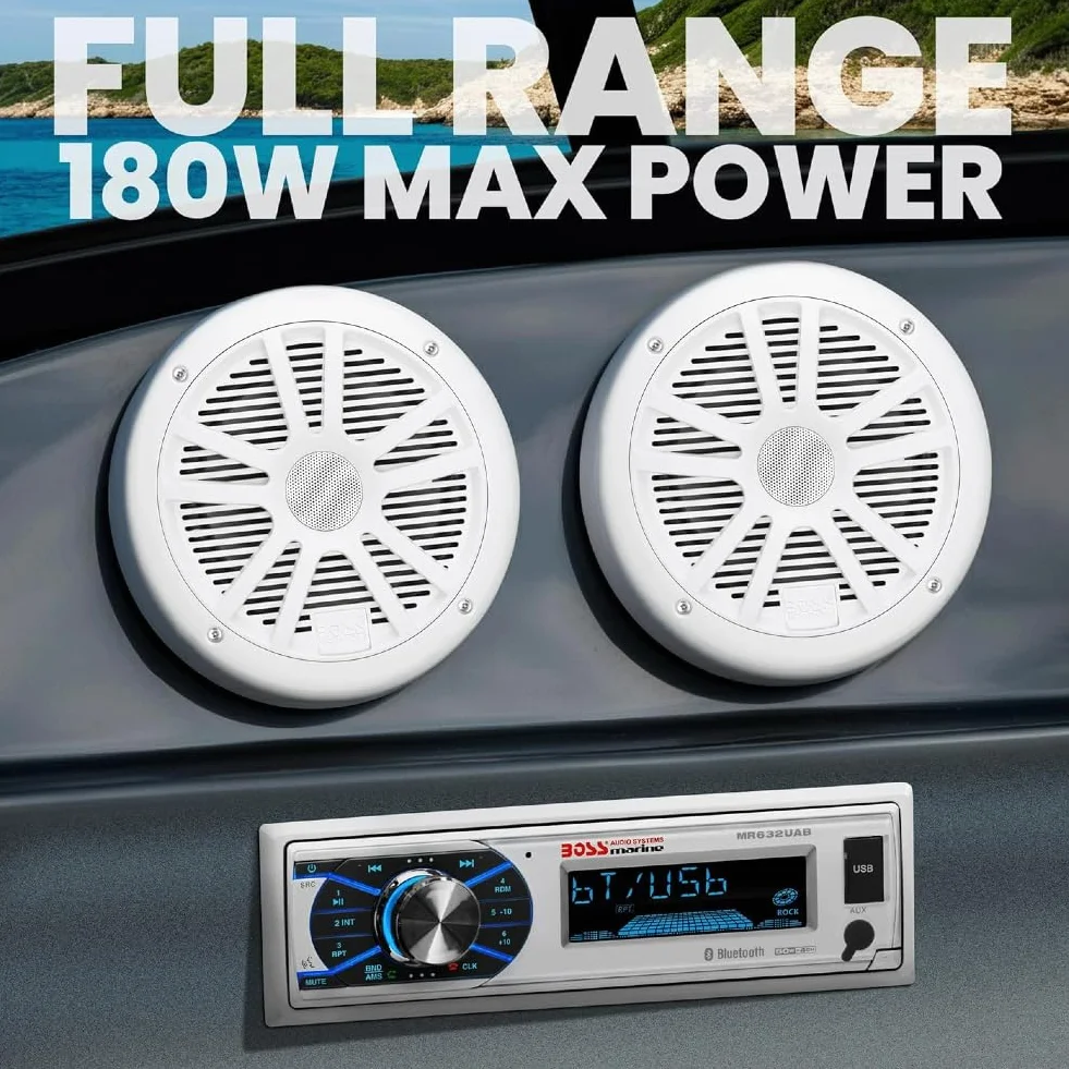 Kit Set Marino para Boss Audio Systems MCK632WB.6 con Receptor estéreo Bluetooth Am/FM MR632UAB, un par de parlantes MR6W, 90 vatios rms 180 vatios máximo, Antena dipolo MRANT10, 1 Kit + Accesorios