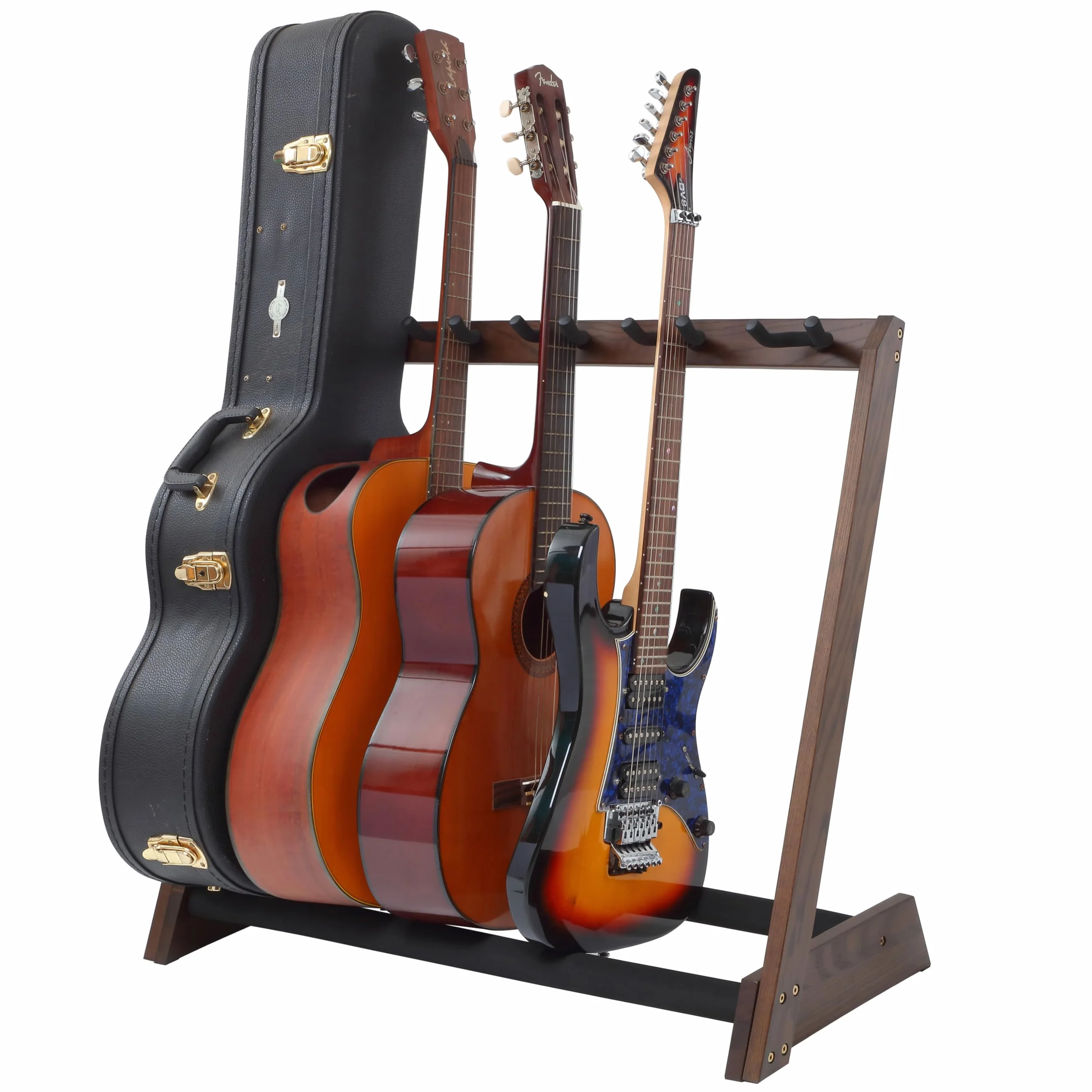 Nefelibata Soporte multiusos para guitarra, 5 soportes, soporte de madera para guitarras y fundas, guitarras eléctricas, acústicas, bajos, violonchelos, fresno alemán