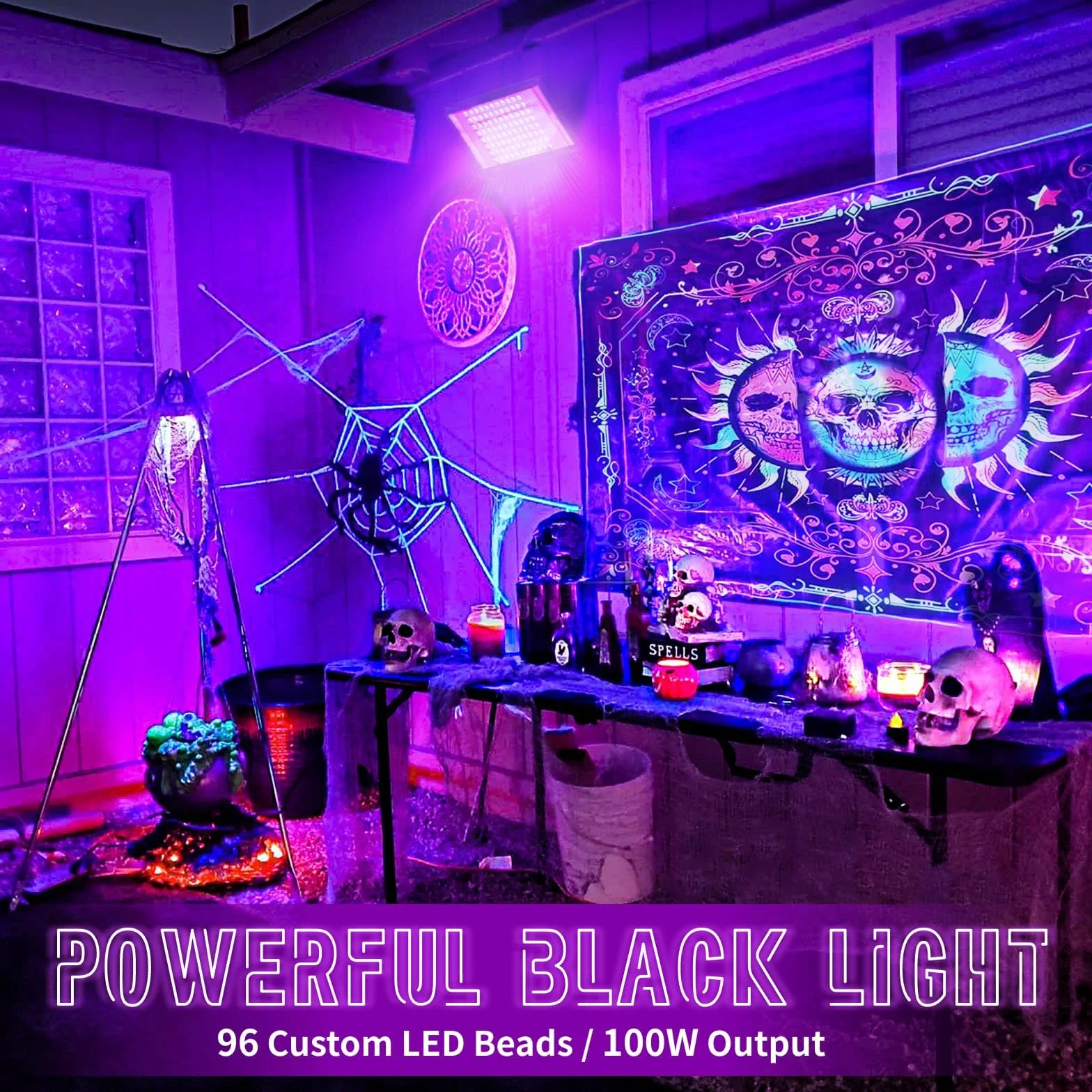 GKT 2 Piezas 100W LED Luz Negra, Luz Negra Ultravioleta, IP66 Impermeable, luz ultravioleta con Enchufe Para Halloween, Navidad, Body Painting, Fiesta fluorescente, Luz UV para Curar Resina