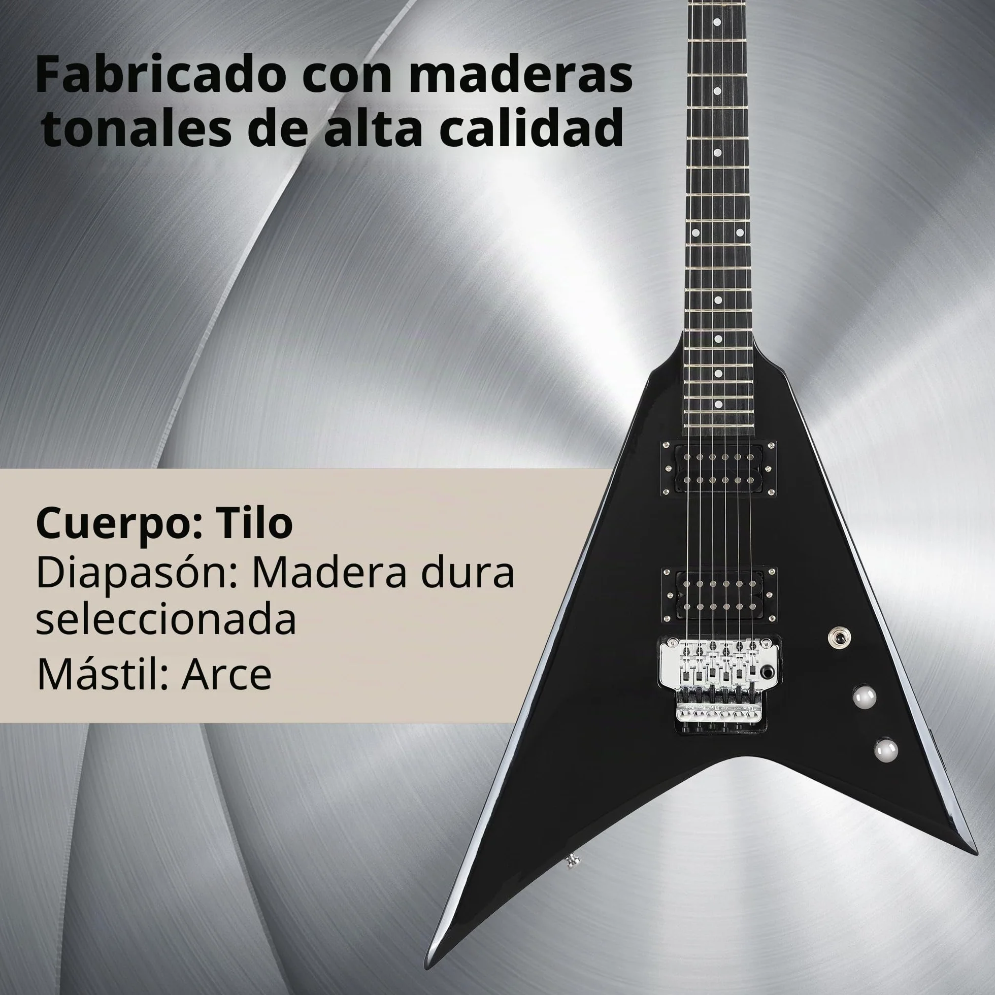 Rocktile MG-3013 Blade Guitarra Eléctrica - Serie Heavy de 6 cuerdas con cuerpo de tilo, mástil de arce, 2 Humbucker, FR-Style Tremolo, 22 trastes, escala de 25,5 pulgadas, cable y accesorios - Black
