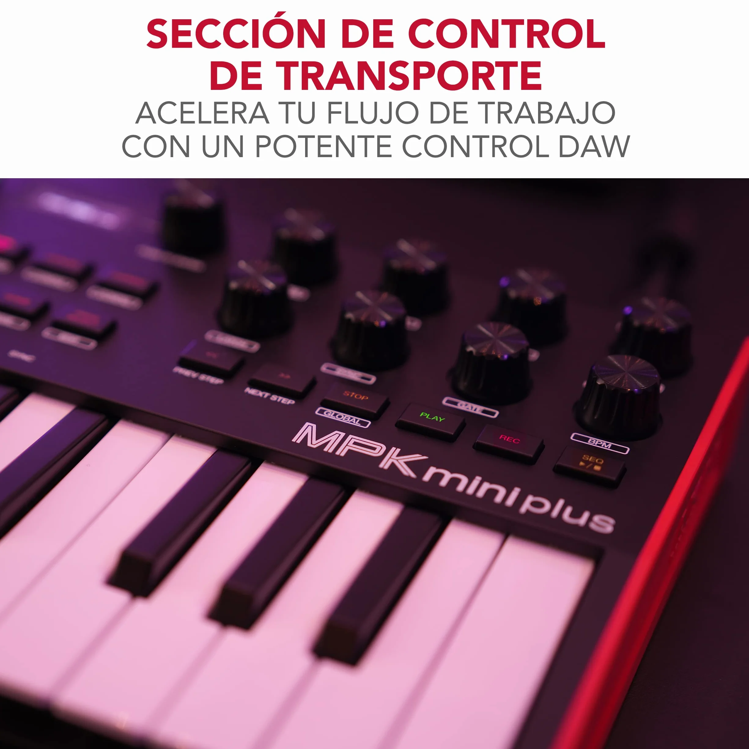 Akai Professional MPK Mini Plus - Teclado Controlador MIDI USB de 37 Mini Teclas con 8 Pads MPC, Secuenciador, MIDI/CV/Gate I/O, Software de Producción y Native Instruments Sound Package