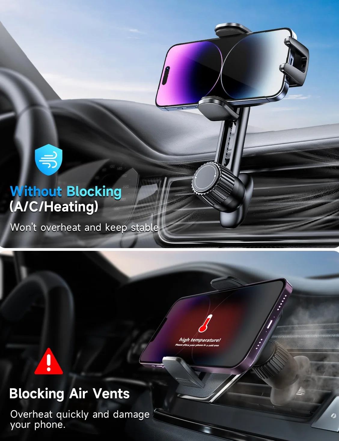 Soporte Móvil Coche Porta Teléfono 360° Rotación Liberación de un Botón para iPhone Samsung Huawei Xiaomi