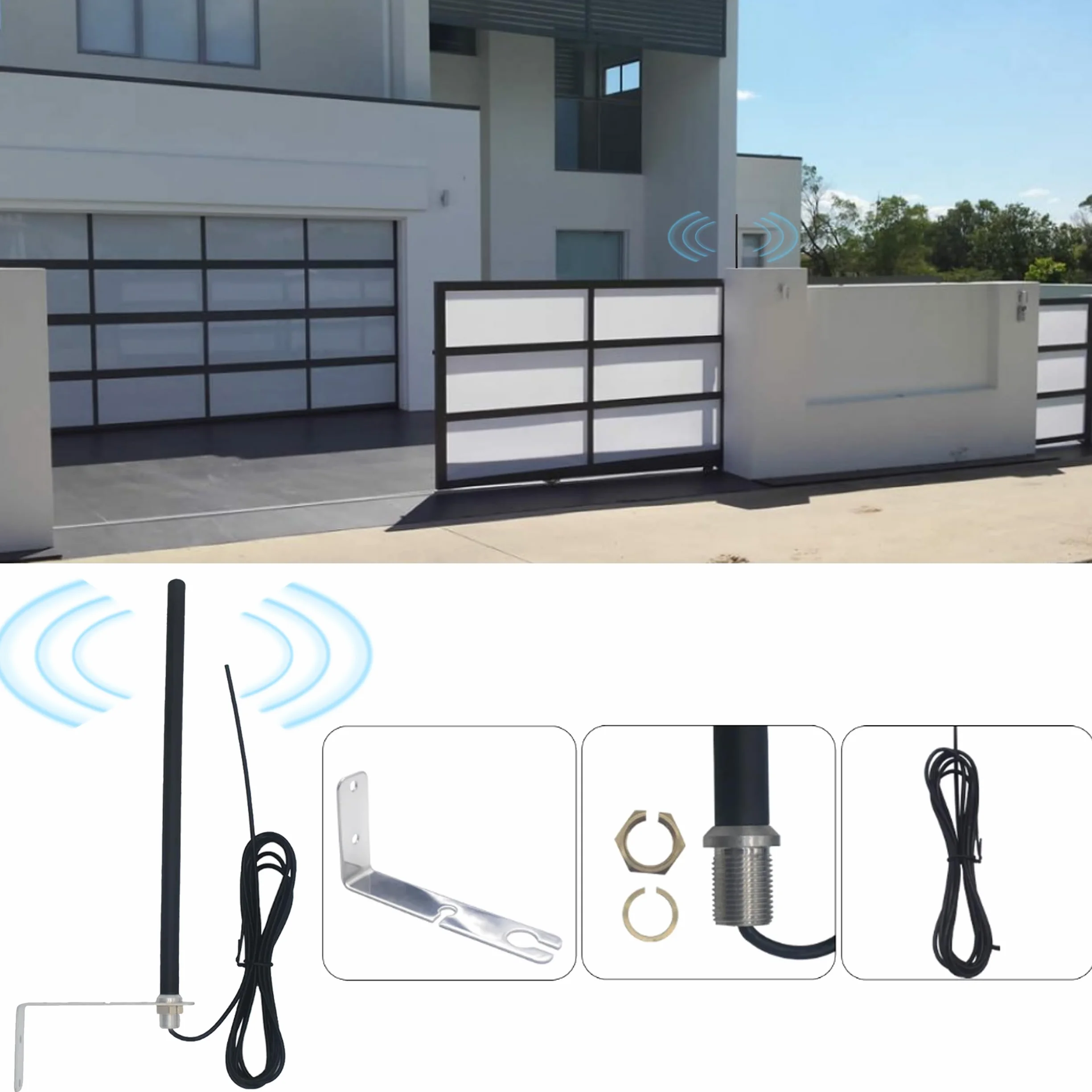 Antena Universal 433,92 MHz para Portón Automático con Soporte y Cable