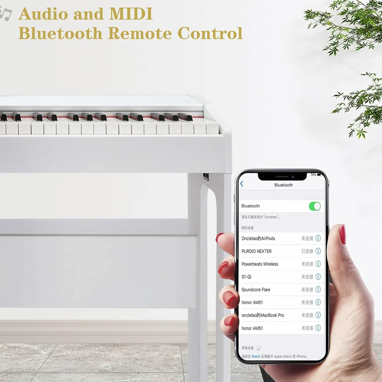 LEADZM Piano Digital de 88 Teclas, Teclado Contrapesado, Piano Eléctrico con MIDI USB, Audio Bluetooth y Altavoces Estéreo, 128 Tonos y Ritmos, Sistema de 3 Pedales (Blanco)