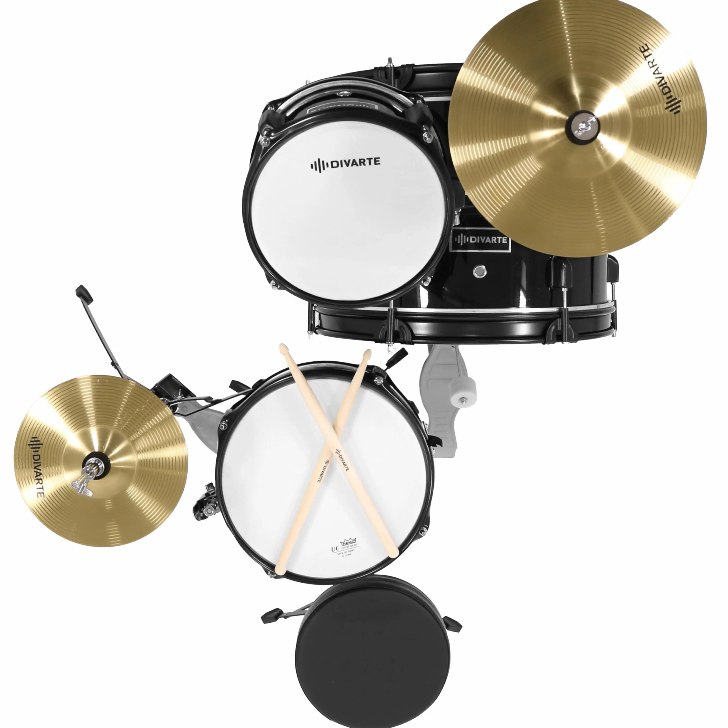 Junior DrumSet Black,Kit de batería ajustable negro para niños, a partir de 6 años, juego de batería acústica para principiantes con asiento ajustable, pie de charleston y palillos incluidos.
