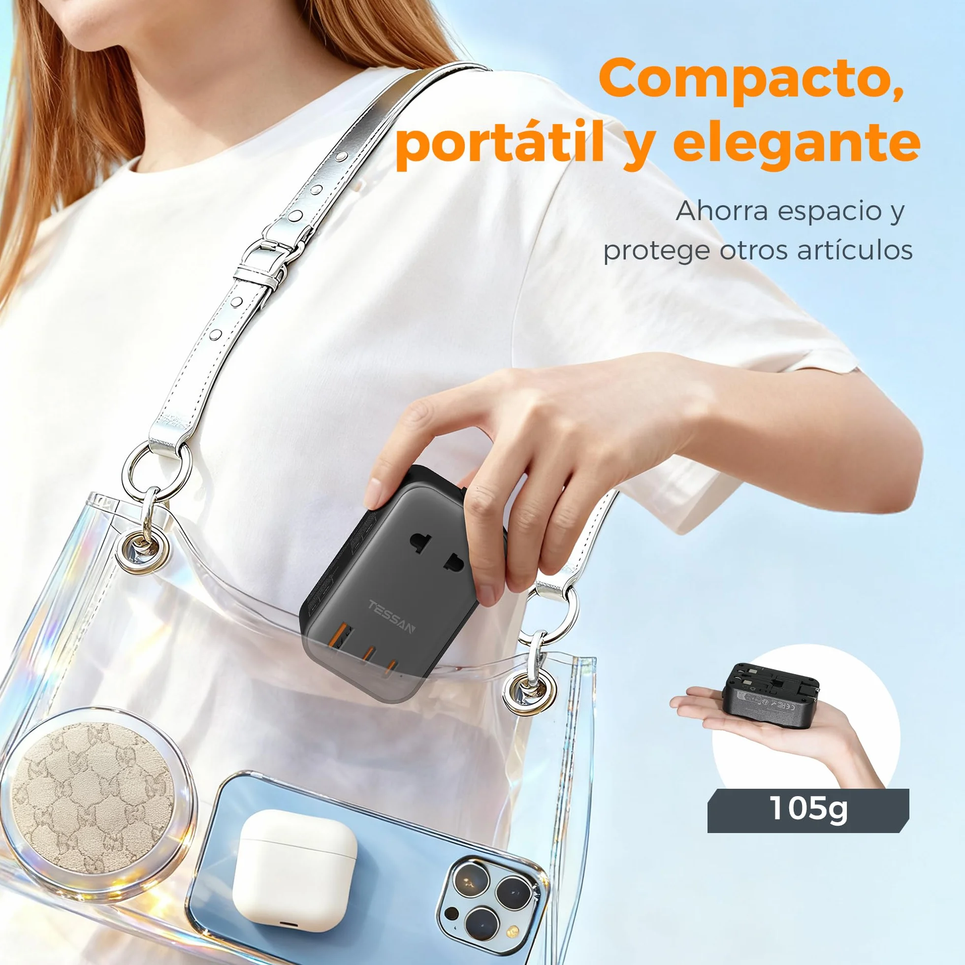 TESSAN Adaptador Enchufe Universal, Enchufe Universal Viaje Plano con 1 USB y 2 USB C, Adaptador de Viaje para USA, UK, Austuralia