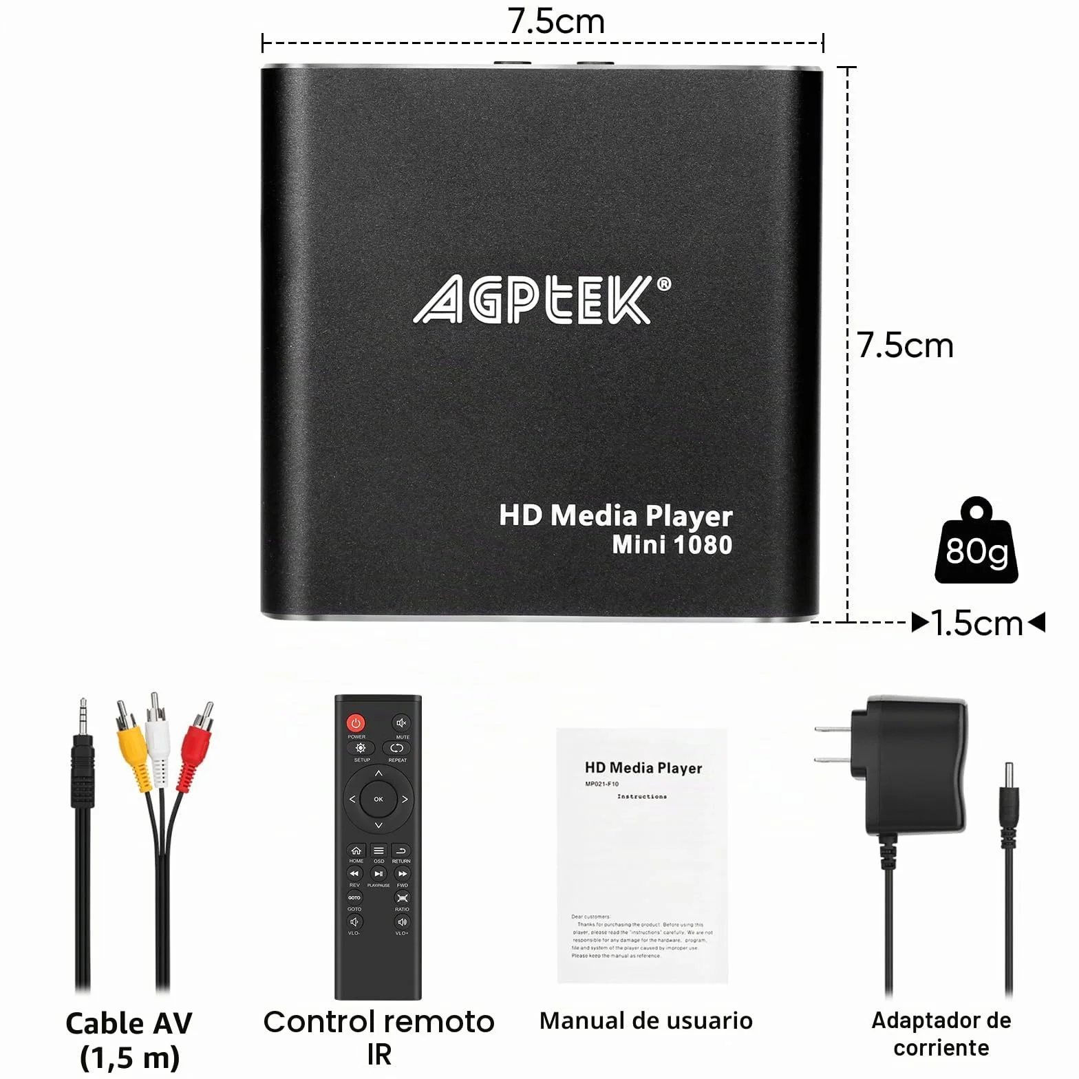 AGPTEK Reproductor Multimedia 1080p HD Mini Media Player HDMI Control Remoto MKV RM USB HDD SD Negro