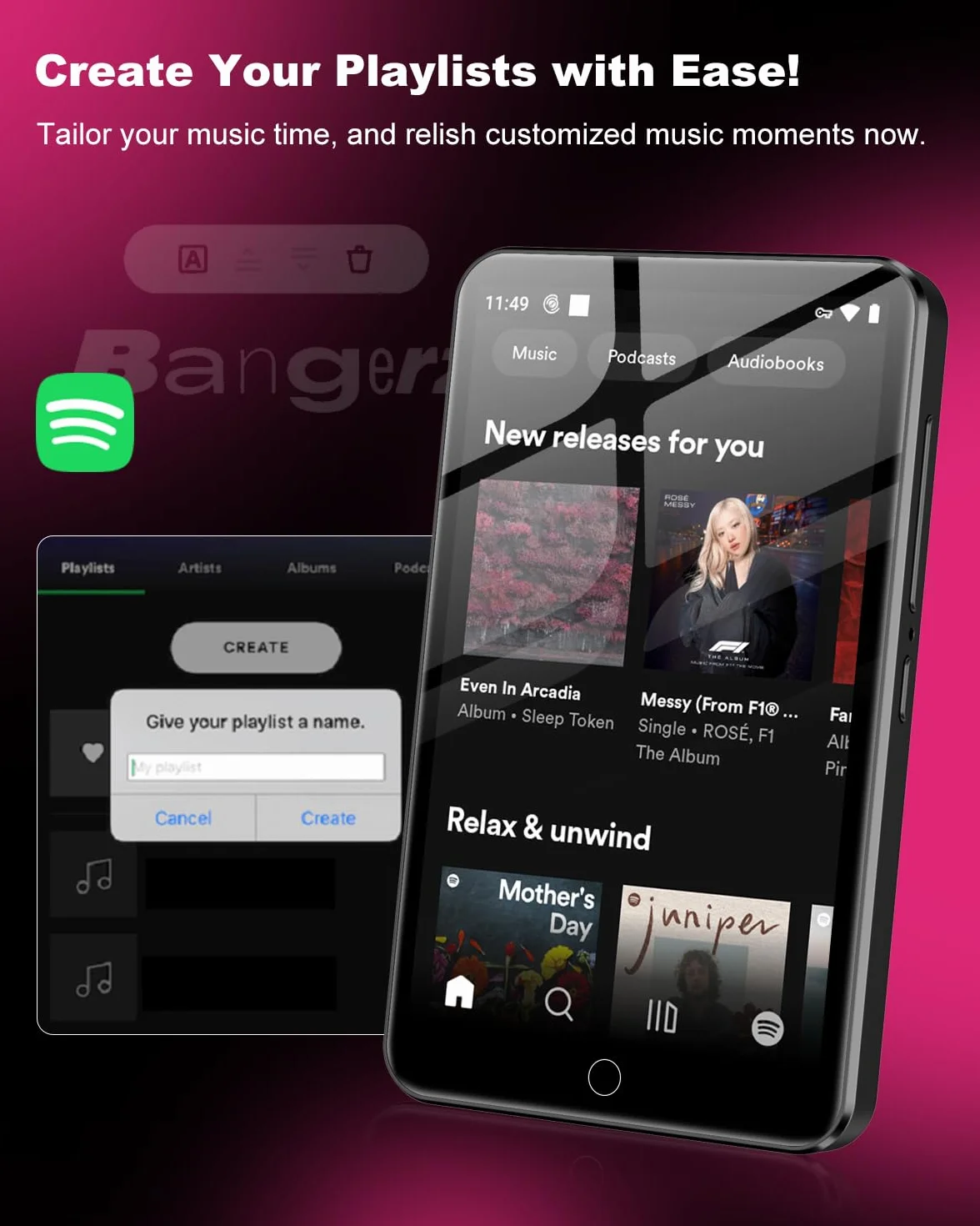 Reproductor MP3 de 80 GB con Spotify, WiFi y Bluetooth, Pantalla táctil ZAQE de 4 Pulgadas, Reproductor MP4 con Android 13, Compatible con Audible, Radio FM, Amazon Music, Deezer,Play Store