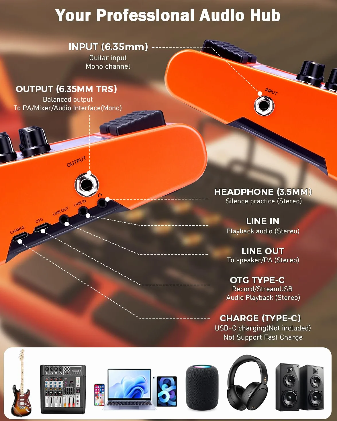 JOYO - Amplificador de entrenamiento de guitarra portátil de 10 W con pedal multiefecto, grabación OTG, Bluetooth, 14 modelos de amplificador, ecualizador de 3 bandas, 36 ritmos y Looper (Jam Buddy II