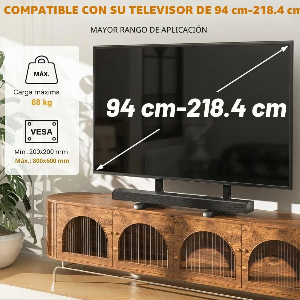 TVON Soporte de TV de Mesa con Patas de TV Ajustables en Altura, Base de Soporte de TV con Gestión de Cables para TV de 37 a 86 Pulgadas, Patas de Acero Soportan hasta 68 KG, VESA Máx 800x600mm
