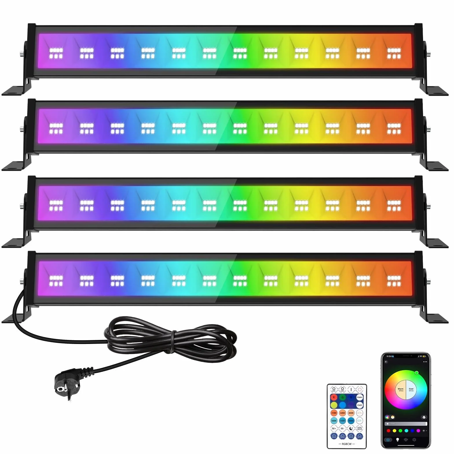 T-SUN 50W RGB Barra de Luz LED, 4 Piezas RGBCW Foco LED Exterior, Iluminación Mural RGB Inteligente con Mando a Distancia/APP/Memoria/Temporizador/Impermeable IP66 para Escenarios Bar Fiesta Jardín