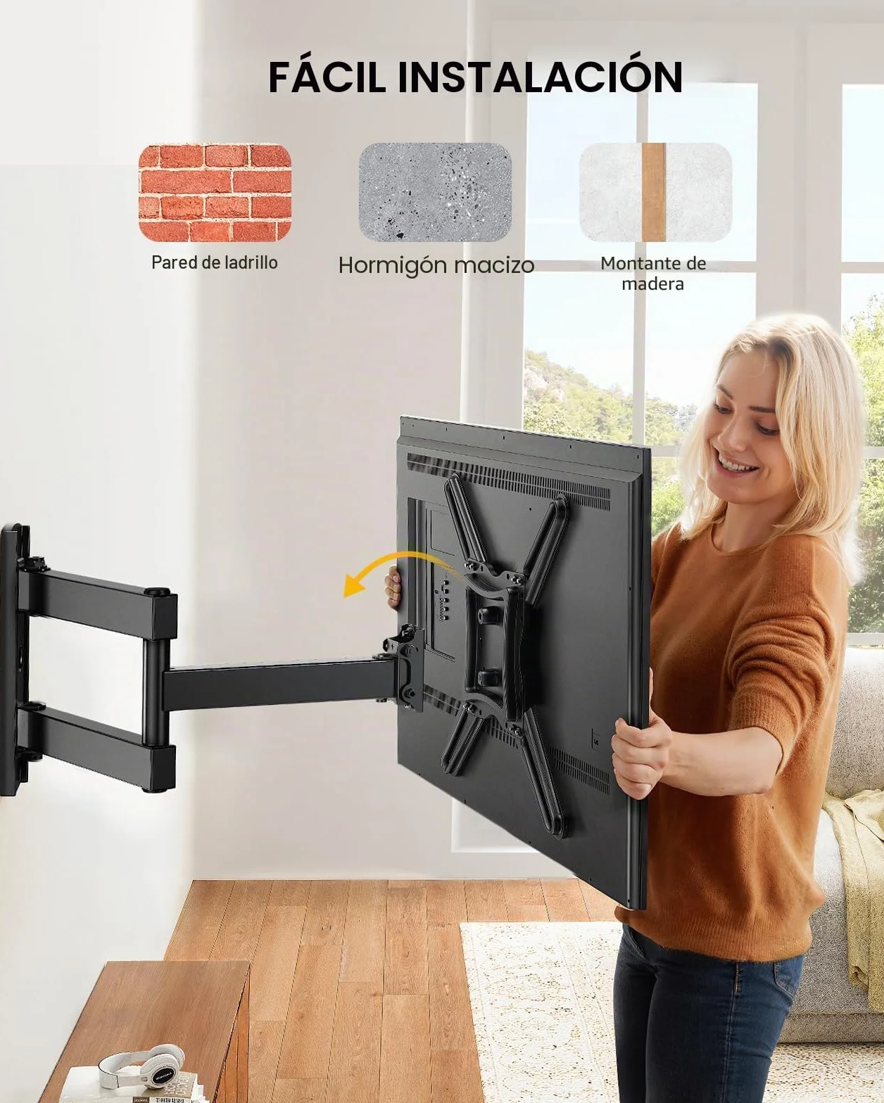 Alphamount Soporte TV Pared para Televisores Planos y Curvos de 26-60 Pulgadas, Soporte TV Inclinable y Giratorio con Brazos Retráctiles y Extensibles, hasta 35kg, Máx. VESA 400x400mm