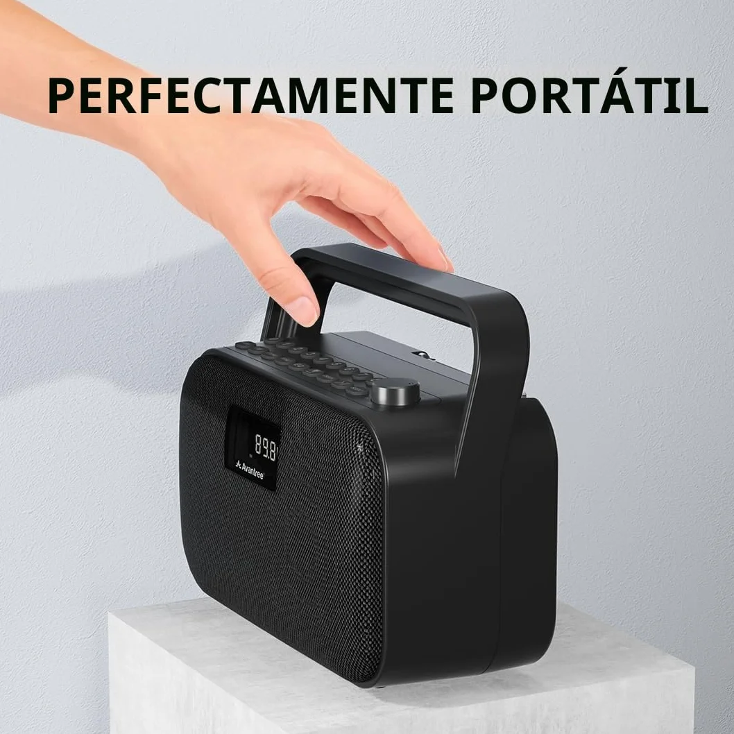 Avantree PowerByte - Radio FM Portátil Digital y Altavoz Bluetooth con Lector de Tarjetas SD, 30W de Potencia, Batería Recargable de 20 Horas, Lector de Memoria USB y Función con Cable