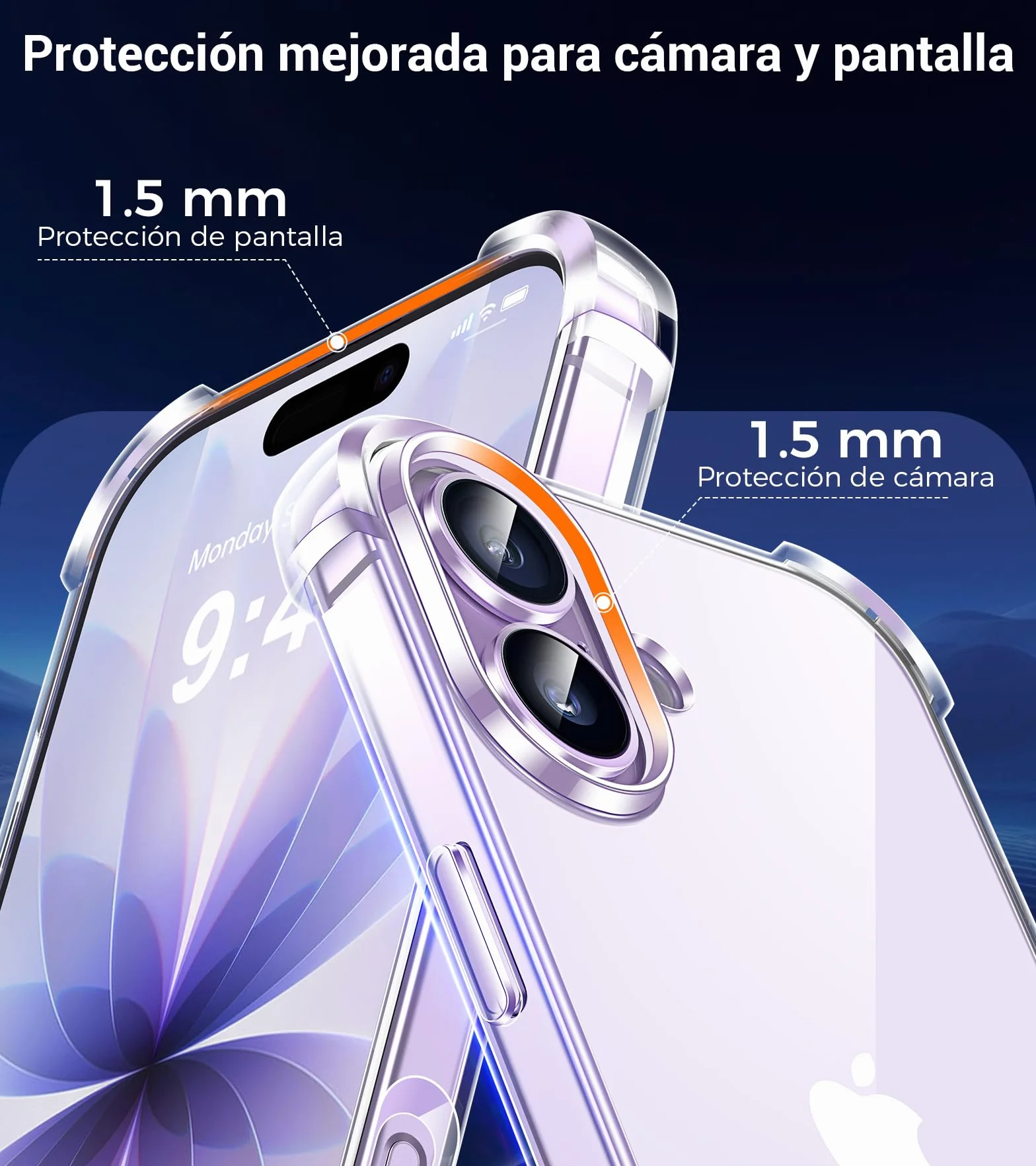 FLLAO 5 en 1 Funda para iPhone 17 con 2 Protector Pantalla y 2 Protector Lente Cámara, [Almohadilla de Aire integrada] Antigolpes Antiarañazos Phone Carcasa 6,3 Pulgadas, Transparente