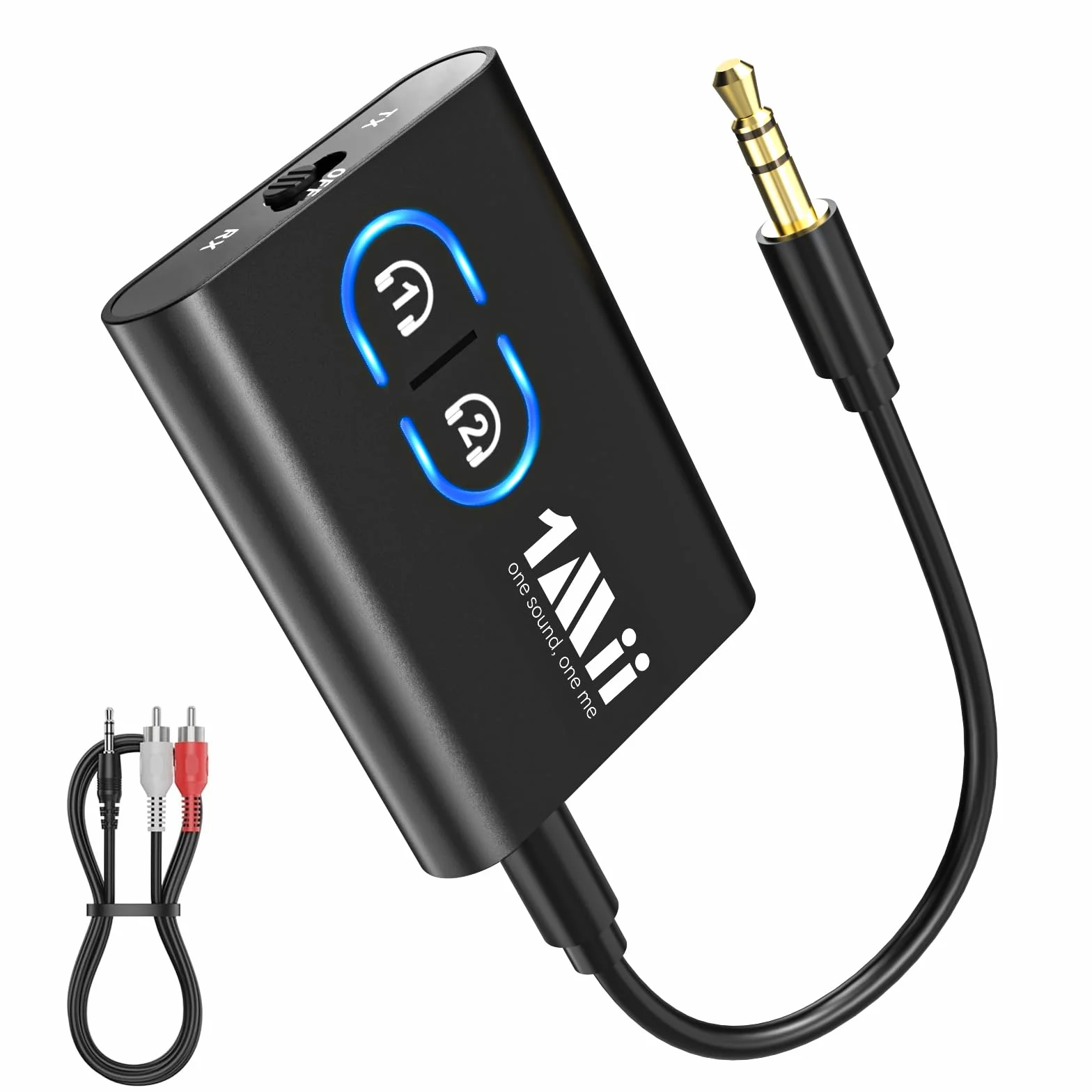 1Mii ML300 Transmisor Receptor Bluetooth 5.3 para TV, Adaptador Bluetooth Audio Jack 3.5mm AUX aptX LL/AD/HD, Dual Link, Música HiFi para PC/Auriculares/Estéreo/Coche/Altavoces/Avión