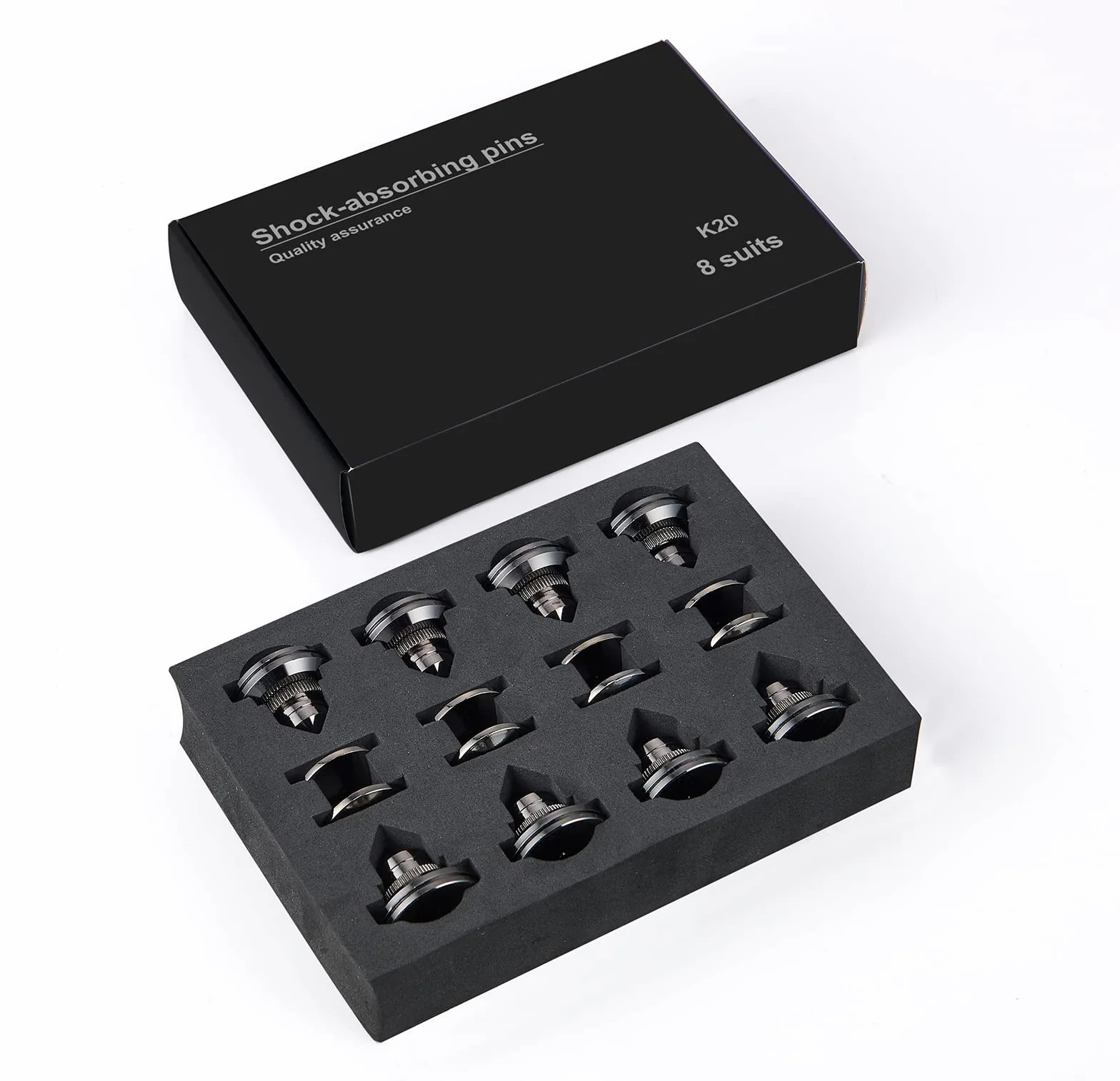 Puntas de desacoplo para Altavoces, Soportes de Altavoz para CD Audio Subwoofer, 8 Piezas Spikes de desacople HiFi con 16x Almohadillas Adhesivas, Ajustables en Altura, Negro