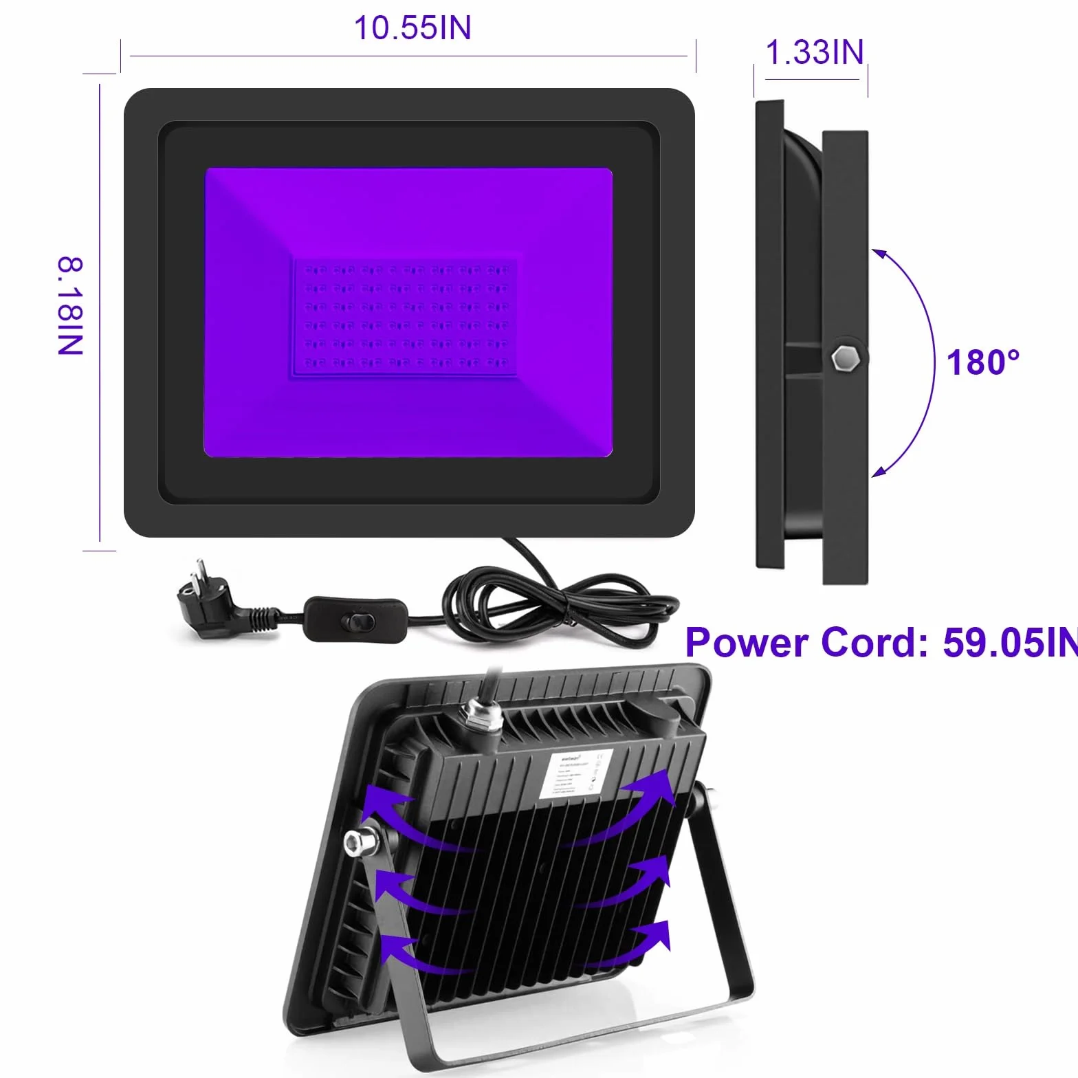 CREATESTAR Luz Negra Ultravioleta 100W 365nm, 2 Piezas Foco de luz negra LED, Luz UV impermeable IP66, luces negras para Bar Discoteca Pinta Corporal fiesta luminosa iluminación de escenario Halloween