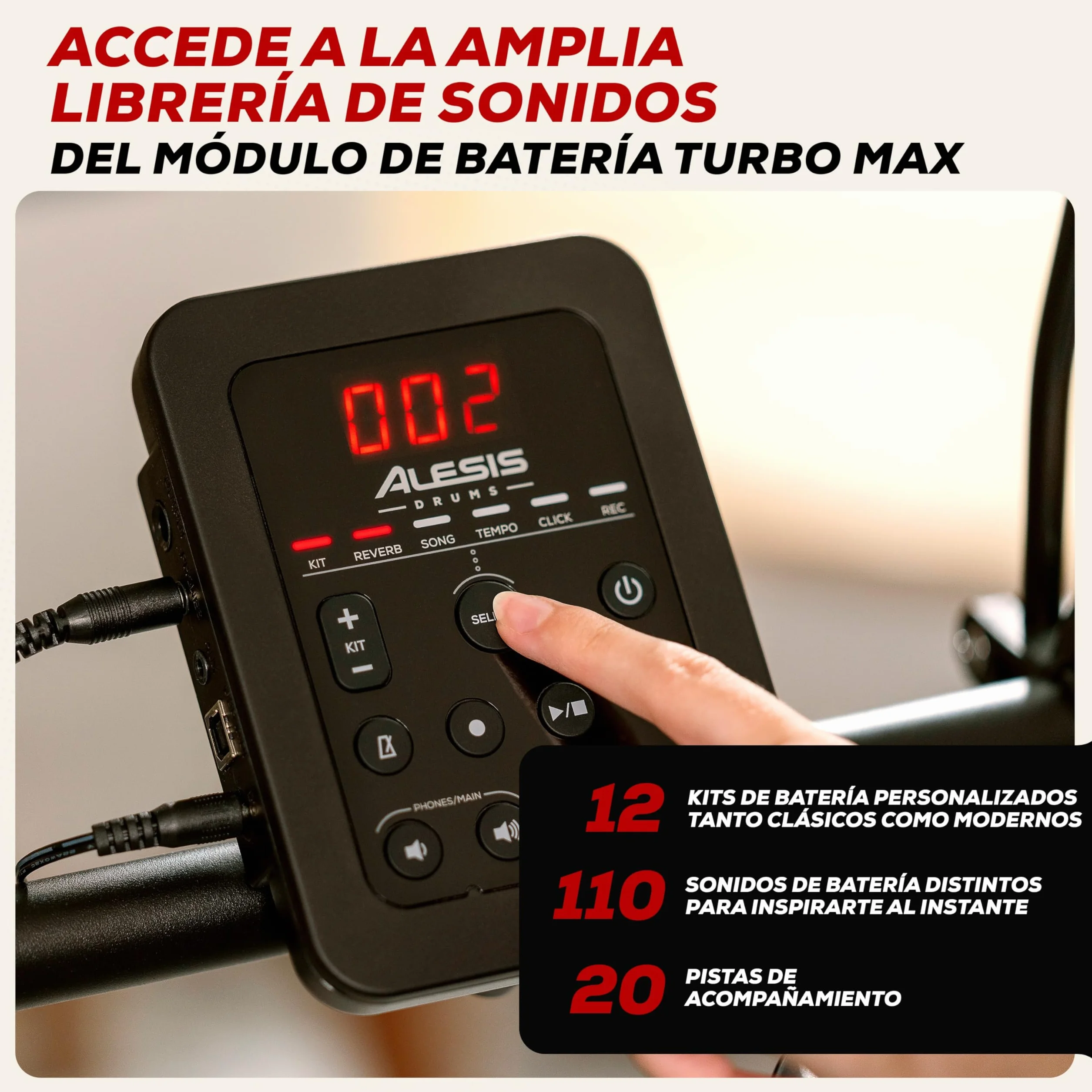 Alesis Turbo Max Set de Batería Eléctronica con Parches de Malla Silenciosos de 8 Pulgadas, Lecciones de Percusión, Bluetooth y Accesorios