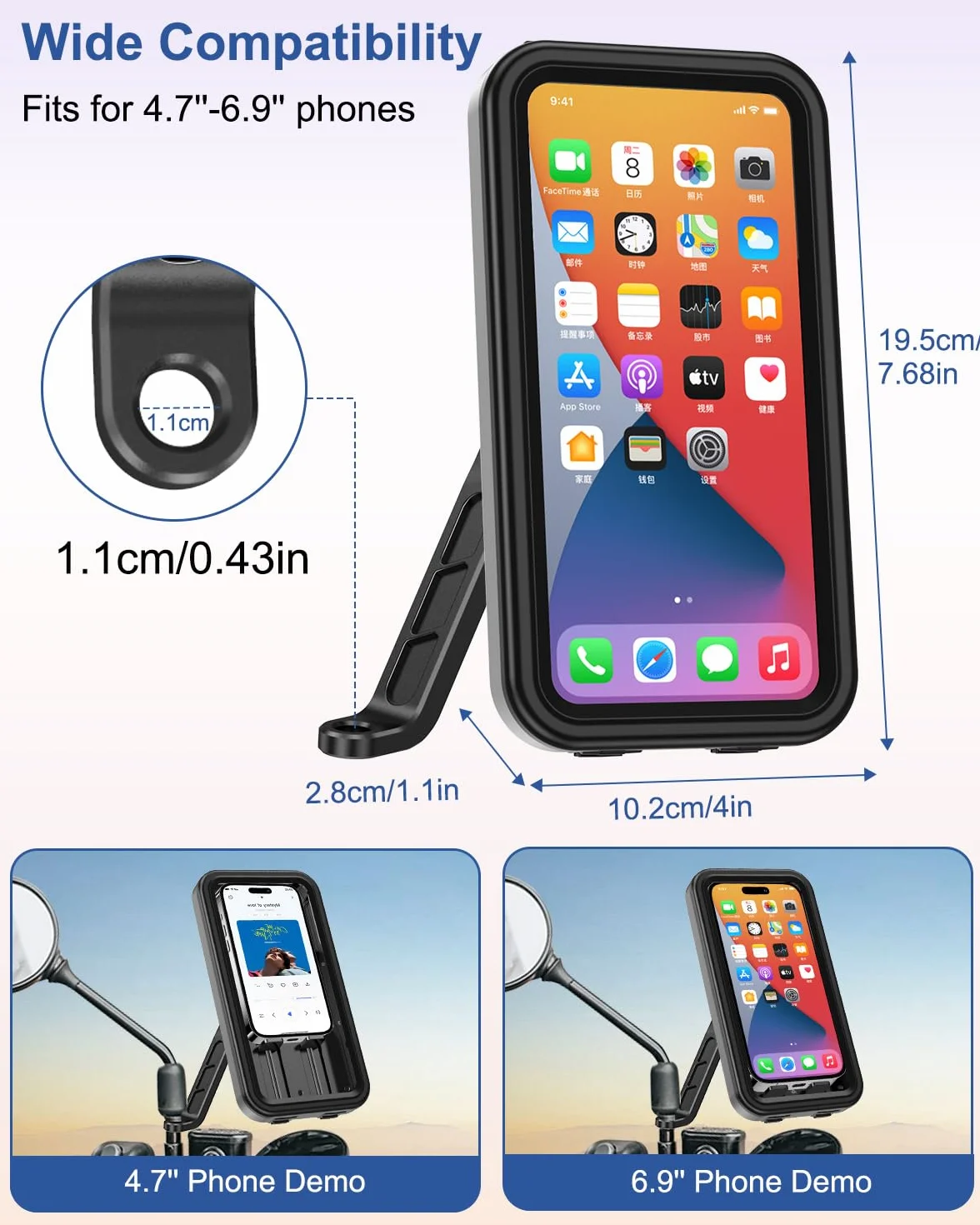 Soporte para Moto Impermeable con Liberación Rápida y Rotación 360° para Teléfono 4,7-6,9" con Pantalla Táctil