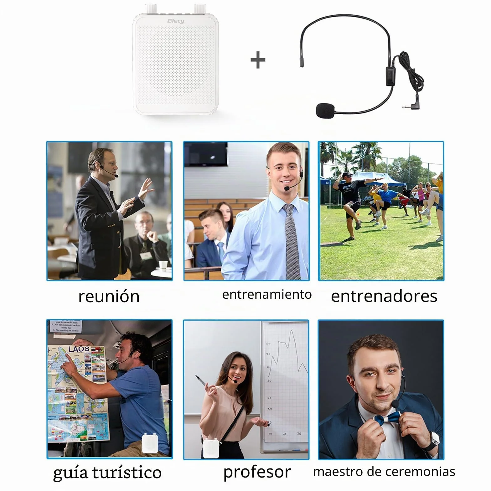 Amplificador de Voz portátil con micrófono batería Recargable 2800mah, Sistema de megafonía para Profesores, guías turísticos, Entrenadores Deportivos, presentadore(Blanco)