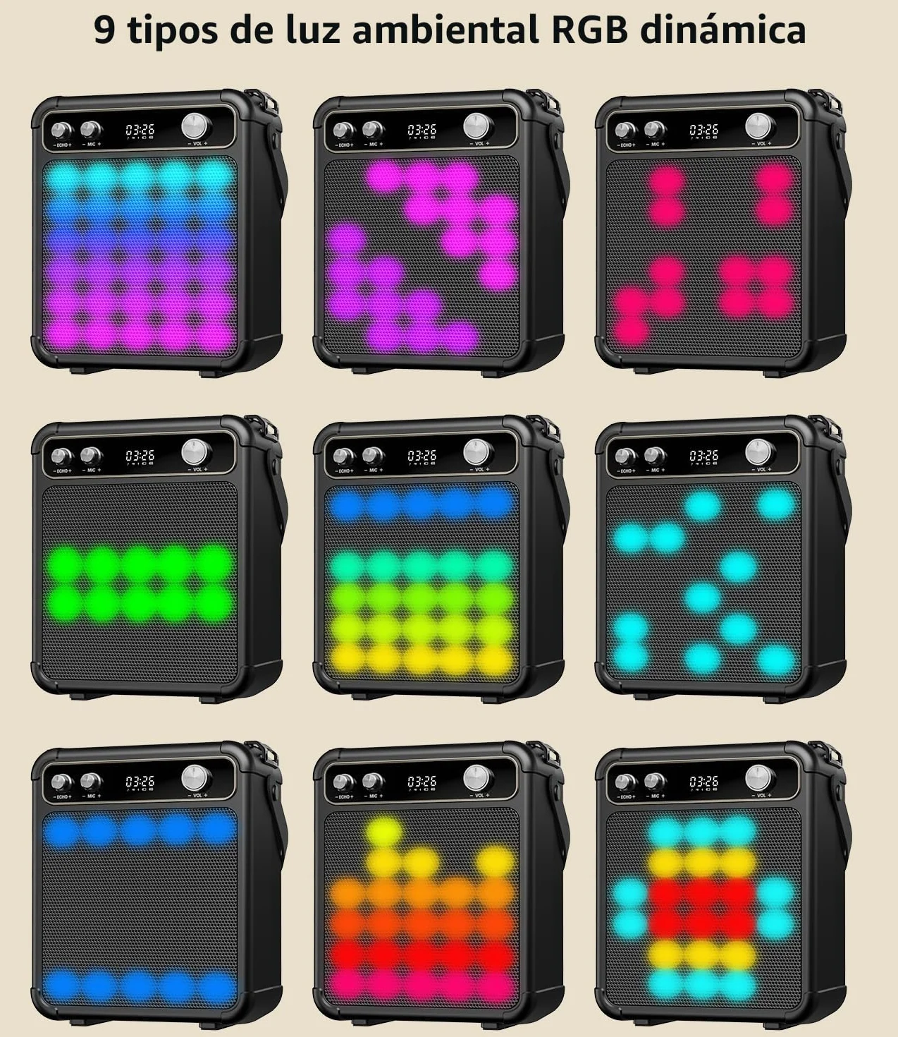 Máquina de Karaoke con 2 micrófonos inalámbricos, Altavoz Karaoke Profesional para Adultos, Bluetooth portátil con Luces LED,para Fiestas,Regalo,al Aire Libre.Sostener TF/USB/TWS/Mic/AUX