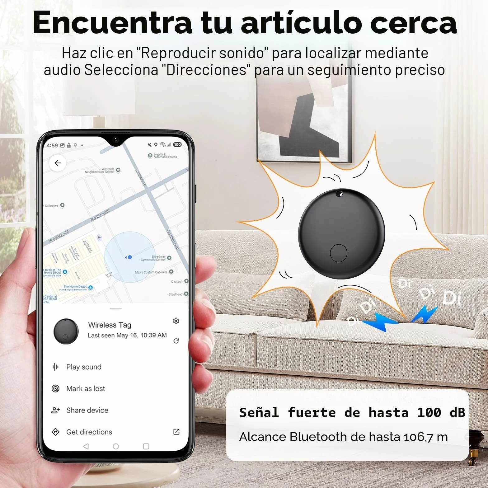 Android Smart Tag, Tracker Compatible con Google Find Hub App (Sólo Android), Localizador Bluetooth, Rastreador para Llaves, Cartera, Equipaje, Impermeable IP68, 4 Negro