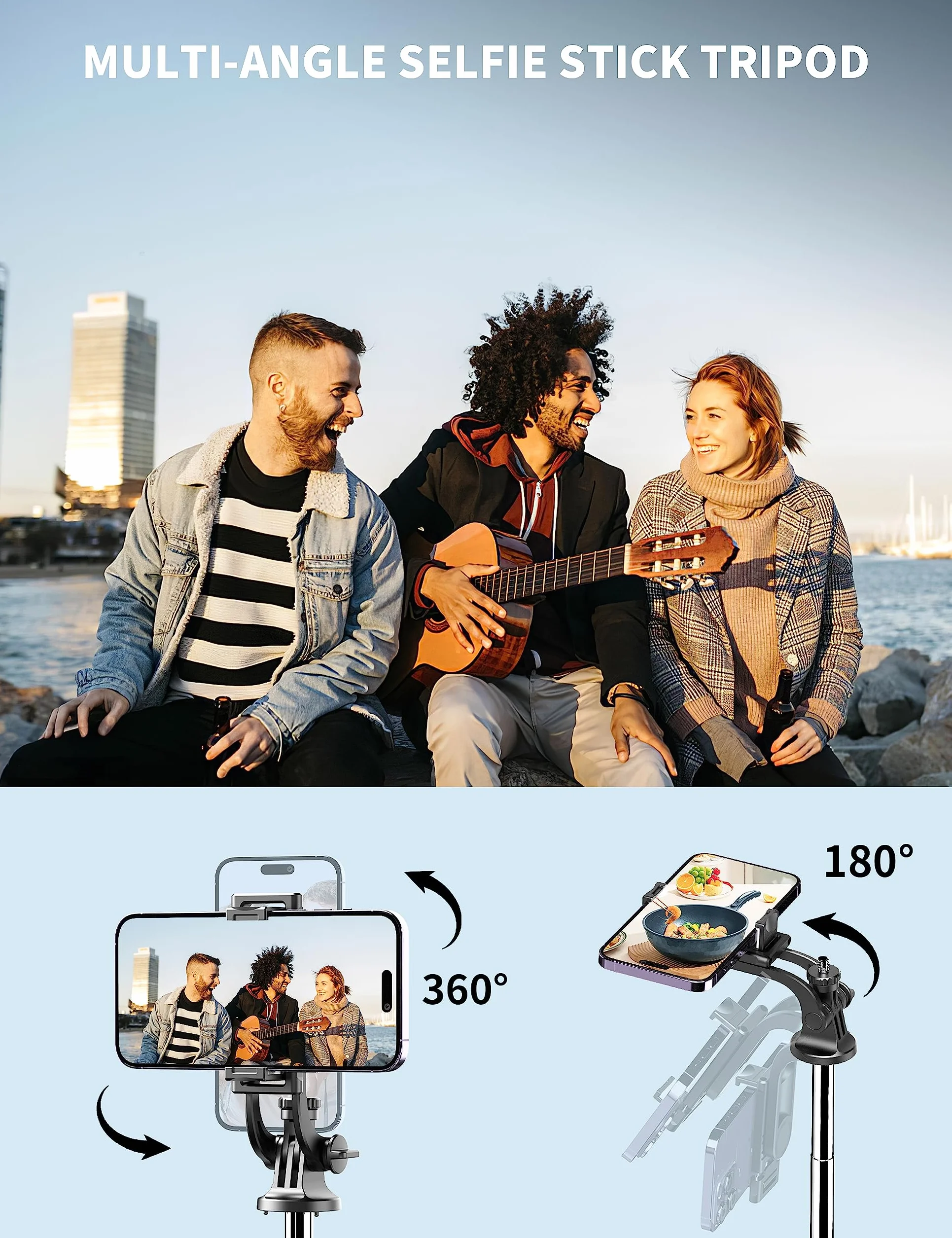 180cm Trípode para Movil, Palo Selfie Tripode con Control Remoto Desmontable para Teléfono Móvil, Soporte de Trípode de Teléfono Compatible con iPhone/Samsung/GoPro/Cámara