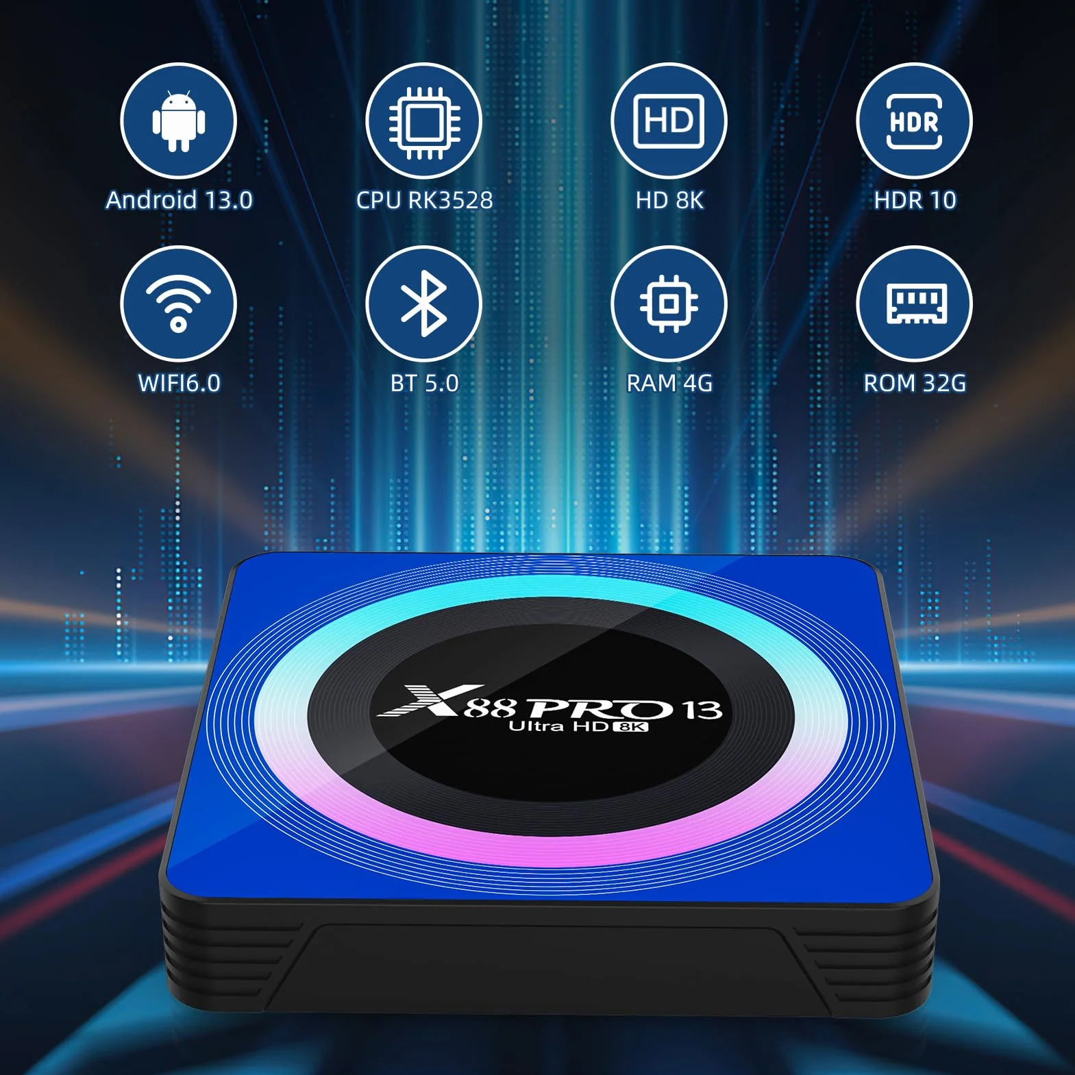 Android 13.0 TV Box 4GB RAM 32GB ROM RK3528 Quad-Core Dual WiFi 6 BT 5.0 8K Ethernet HD 2.0 Smart TV Box
