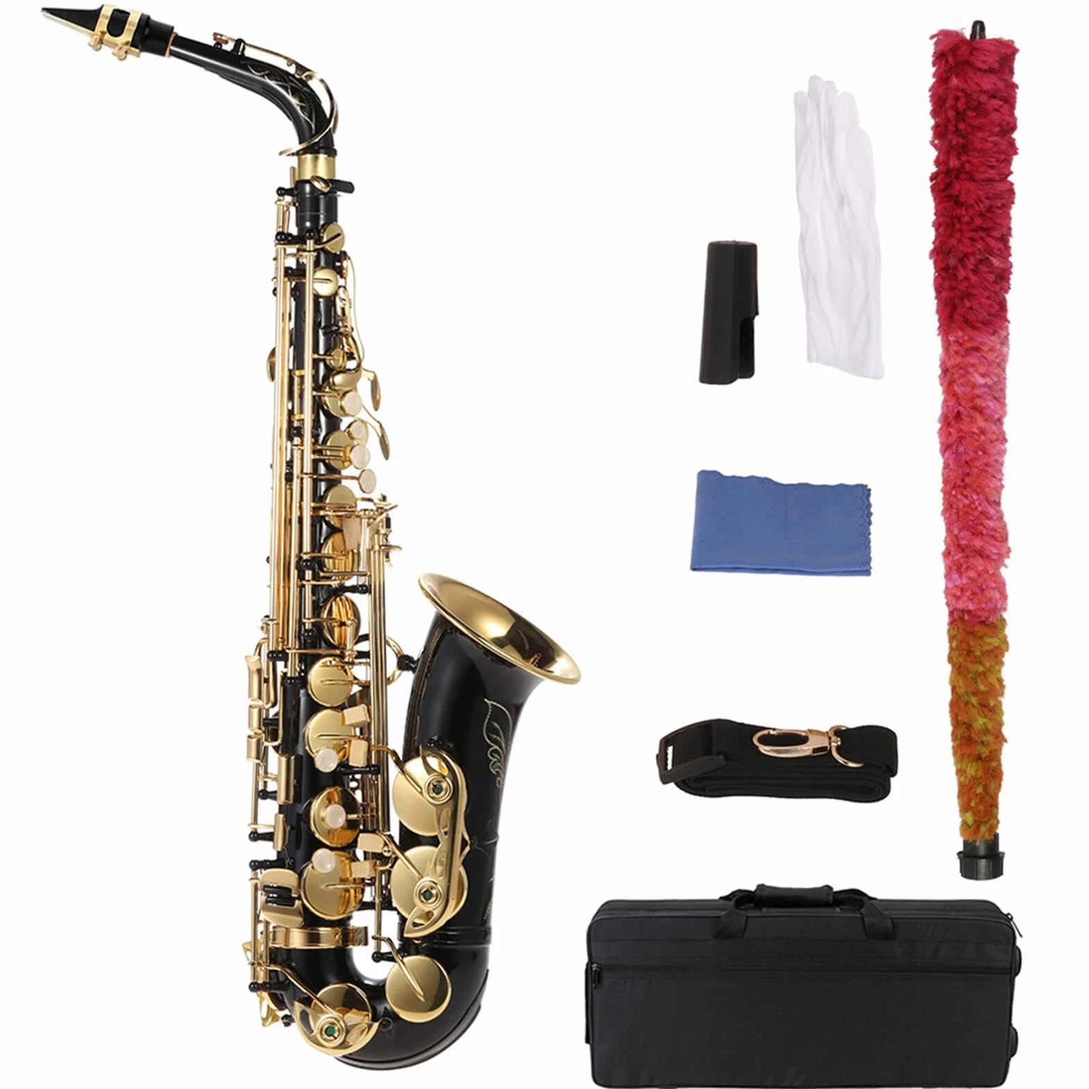 Saxofón de latón lacado dorado, llave tipo plana E Altsax 82Z, instrumento de viento-madera con pincel de limpieza, paño, guantes, correa acolchada, estuche