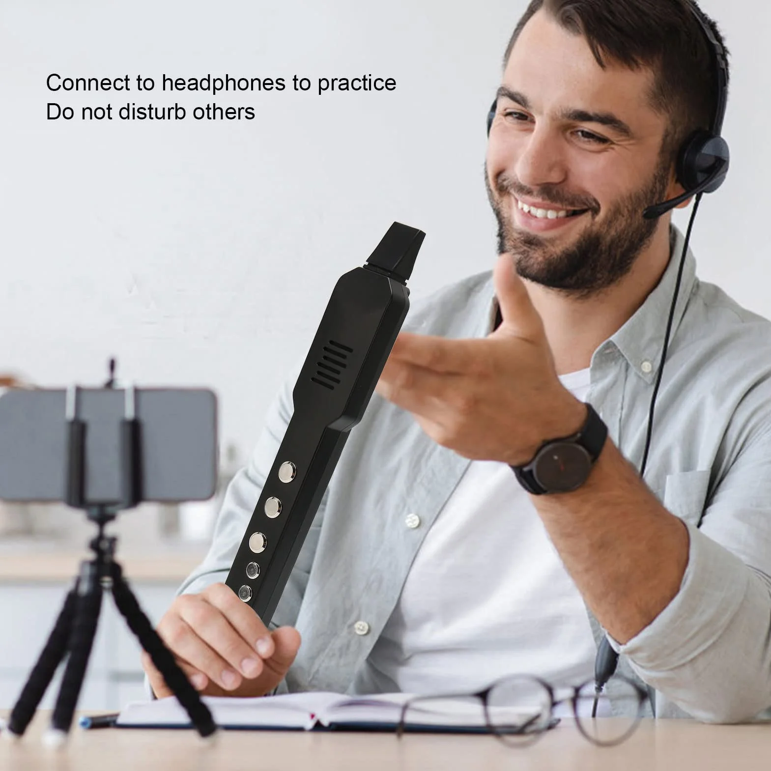 Fockety Instrumento de Viento Digital, Mini Instrumento de Viento Electrónico Profesional Integrado en 10 Tonos de Instrumentos Musicales Instrumento de Saxofón Midi con Batería Recargable