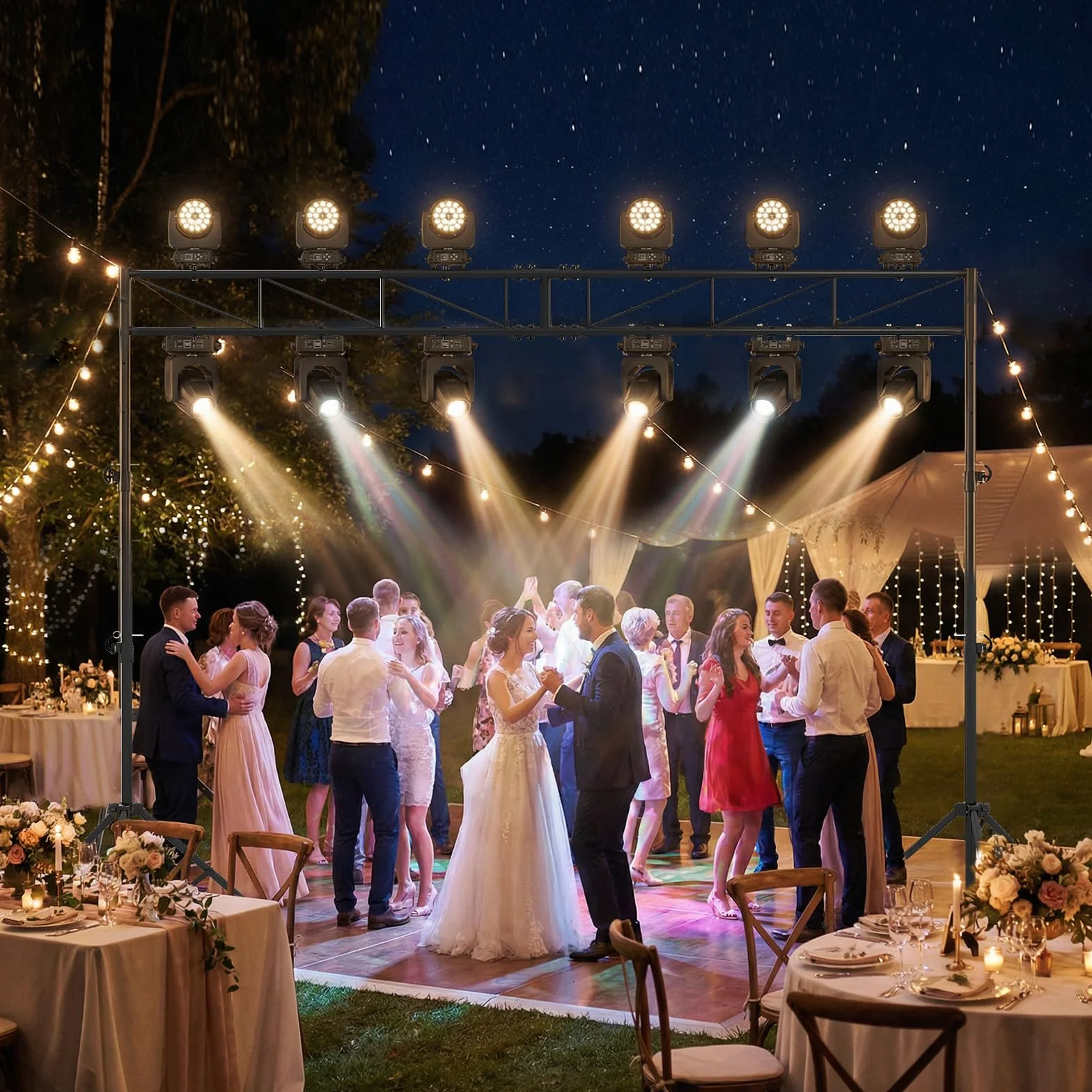 COSTWAY Soporte de Luz para DJ, Soporte de Truss Iluminación de Metal con Altura Ajustable en 140-265 cm, 2 Trípodes Plegables, 12 Puntos de Agarre, Soporte 50 kg, para Conciertos, Escenarios y Bodas