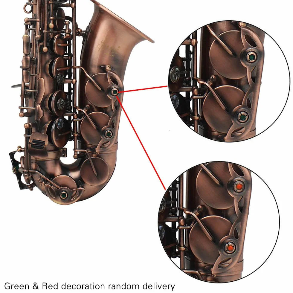 Btuty Eb E-flat Saxofón Alto Rojo-Bronce Sax Abalone-Concha Botones Patrón de Tallado con Maleta Guantes Paño de Limpieza Correa Cepillo