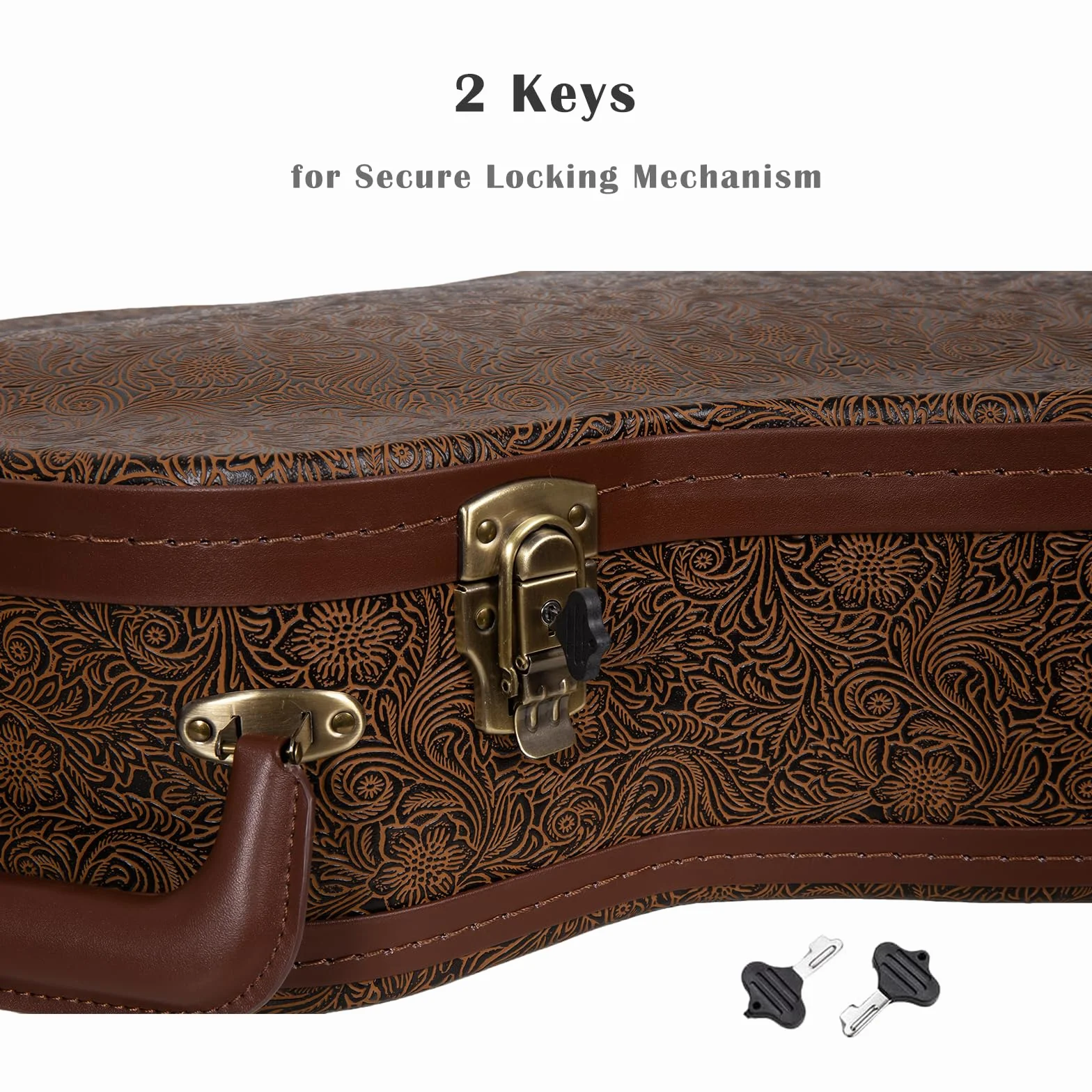 Crossrock Designer Series - Funda universal de madera para guitarra clásica 4/4, cerradura de seguridad, patas de metal, espacio de almacenamiento, marrón flor (CRW530CBQ), Marrón flor, 4/4 Classical,