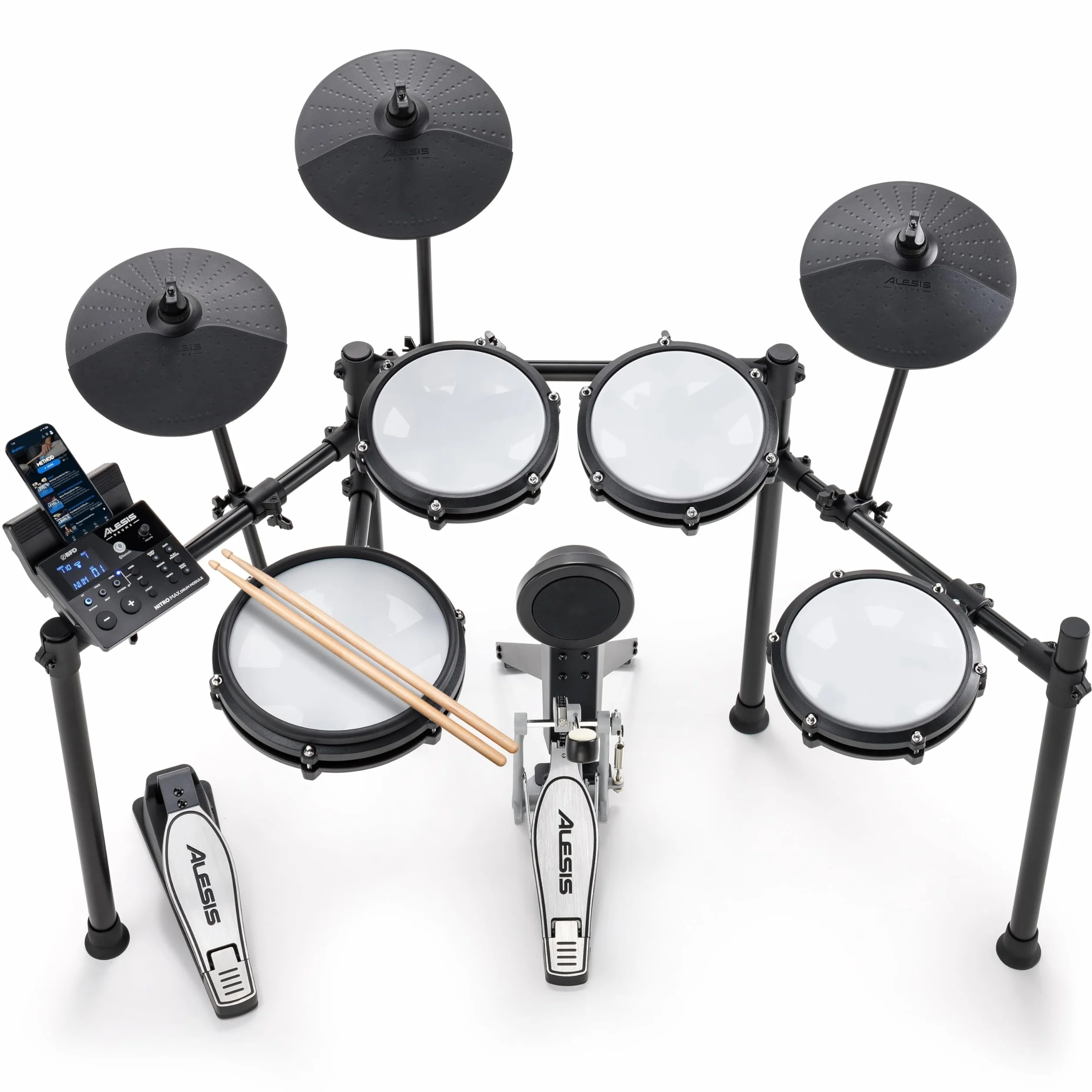 Alesis Nitro Max Kit - Batería Electrónica Compacta con Parches de Malla Silenciosos, Caja de Doble Zona de 10", Bluetooth, +440 Sonidos BFD, Drumeo, USB MIDI, Pedal de Bombo