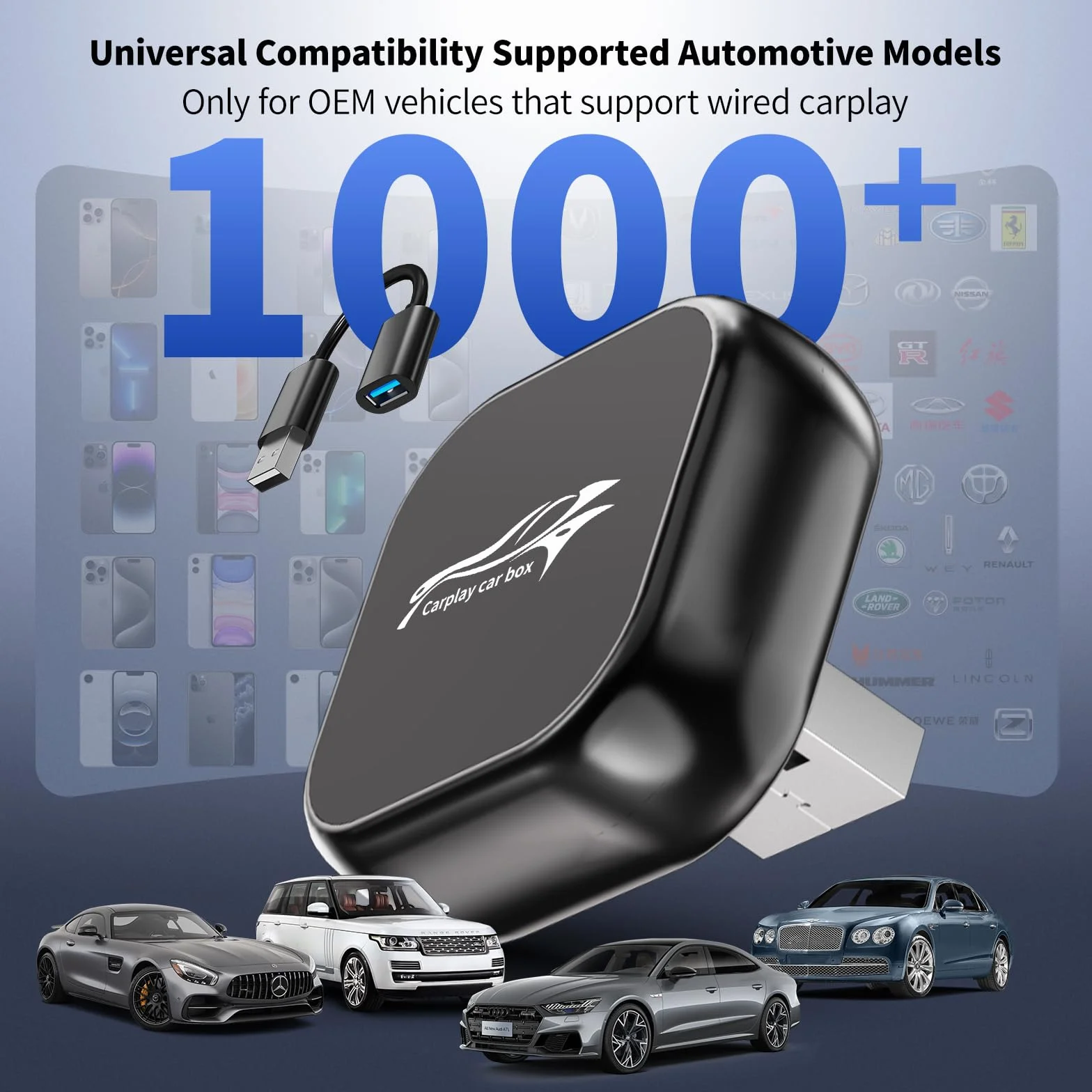 Adaptador Inalámbrico CarPlay para Coche Android, Mini Plug and Play, Compatible con iPhone iOS 10+ y Android 11+