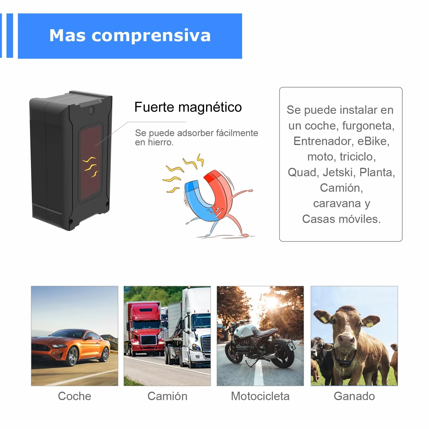 Rastreador GPS para vehículos IP67 magnético geocerca antirrobo batería 30 días