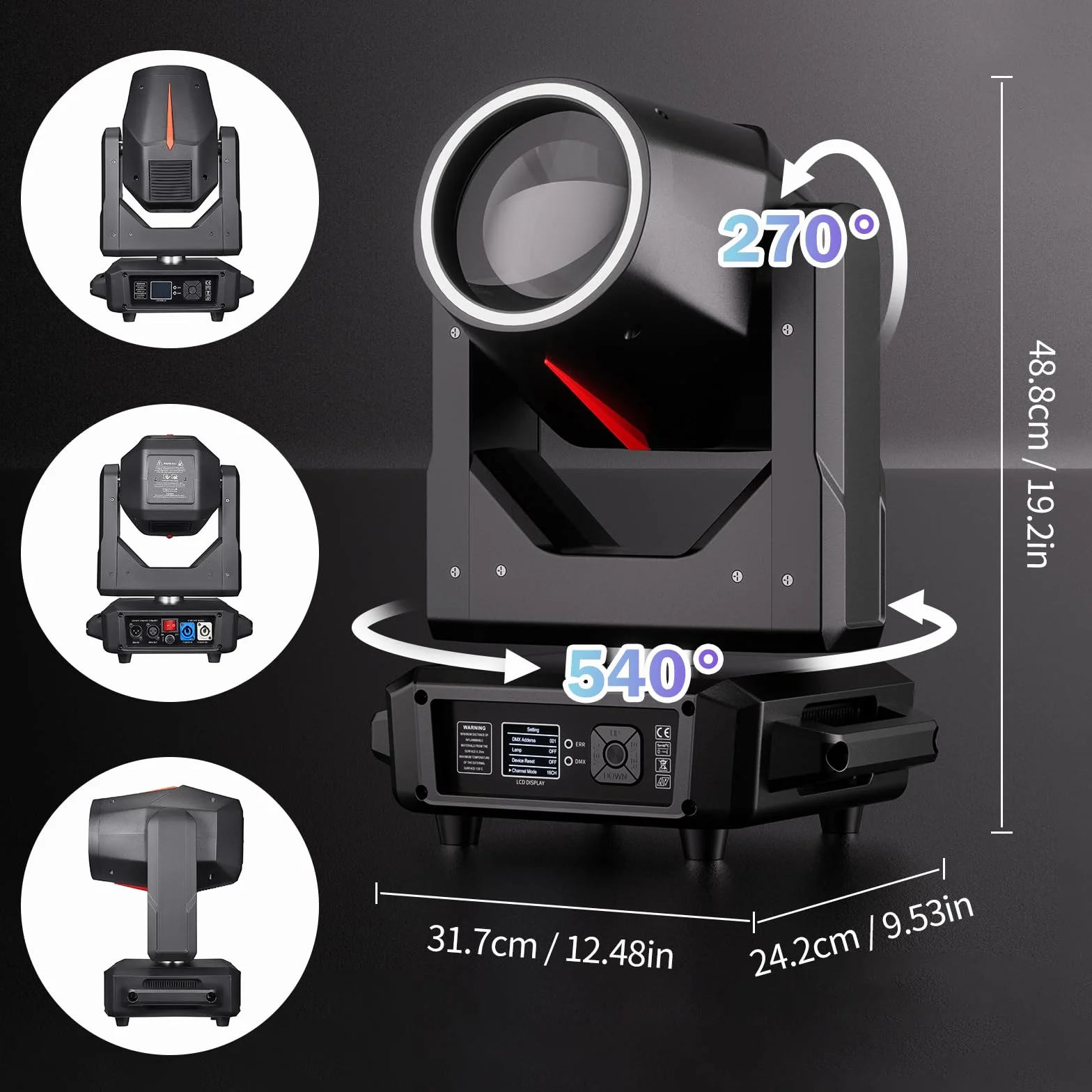 Beam Cabeza Móvil LED Iluminación de Escenario 380W, Juegos de Luz RGBW 14 Patrones 15 Colores Enfoque Electrónico DMX512 Prisma Rotación de 360 ° para Bodas Discoteca Teatros 2PCS