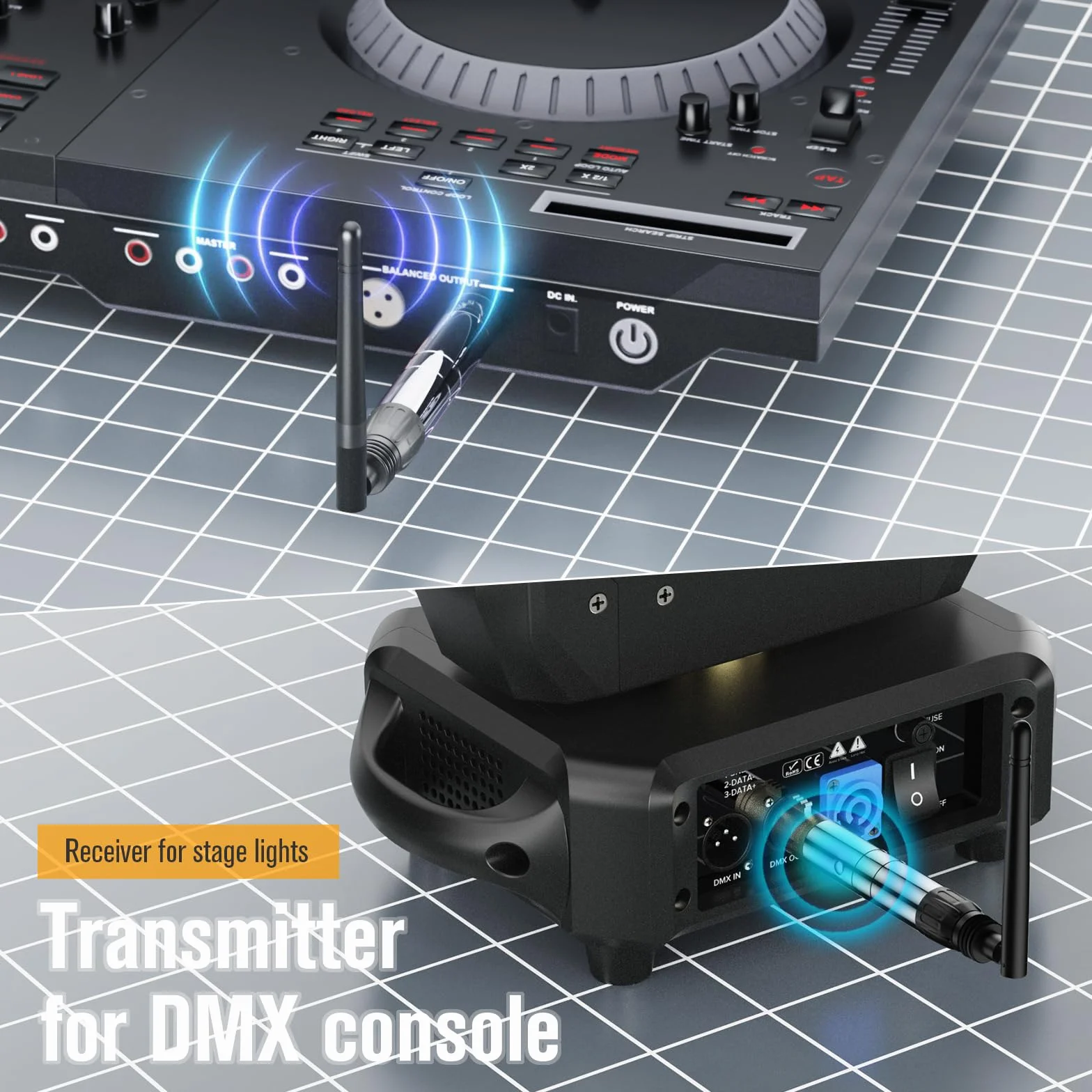 Controlador DMX Inalámbrico con Cajas, Transmisor/Receptor Inalámbrico DMX512 Controlador de luz de Iluminación LED Funciona con Controlador DMX para luz de Cabeza Móvil Barras LED Fiesta Disco