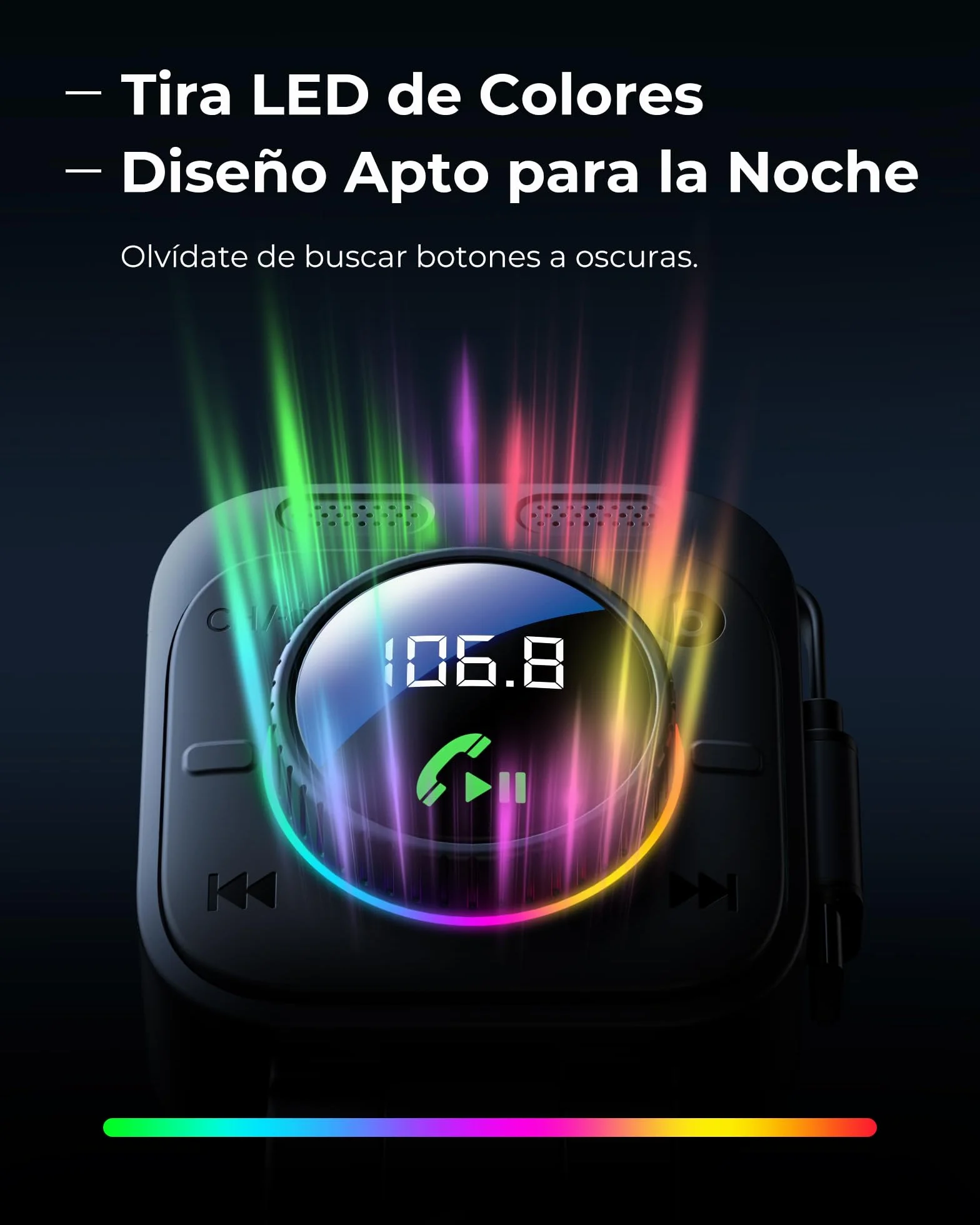 LENCENT Transmisor FM Bluetooth 5.4 con Carga Rápida 72W, Adaptador de Coche con Cable USB-C Extensible de 72 cm, Manos Libres con Graves Potentes, Reproductor de Música USB para Viaje por Carretera