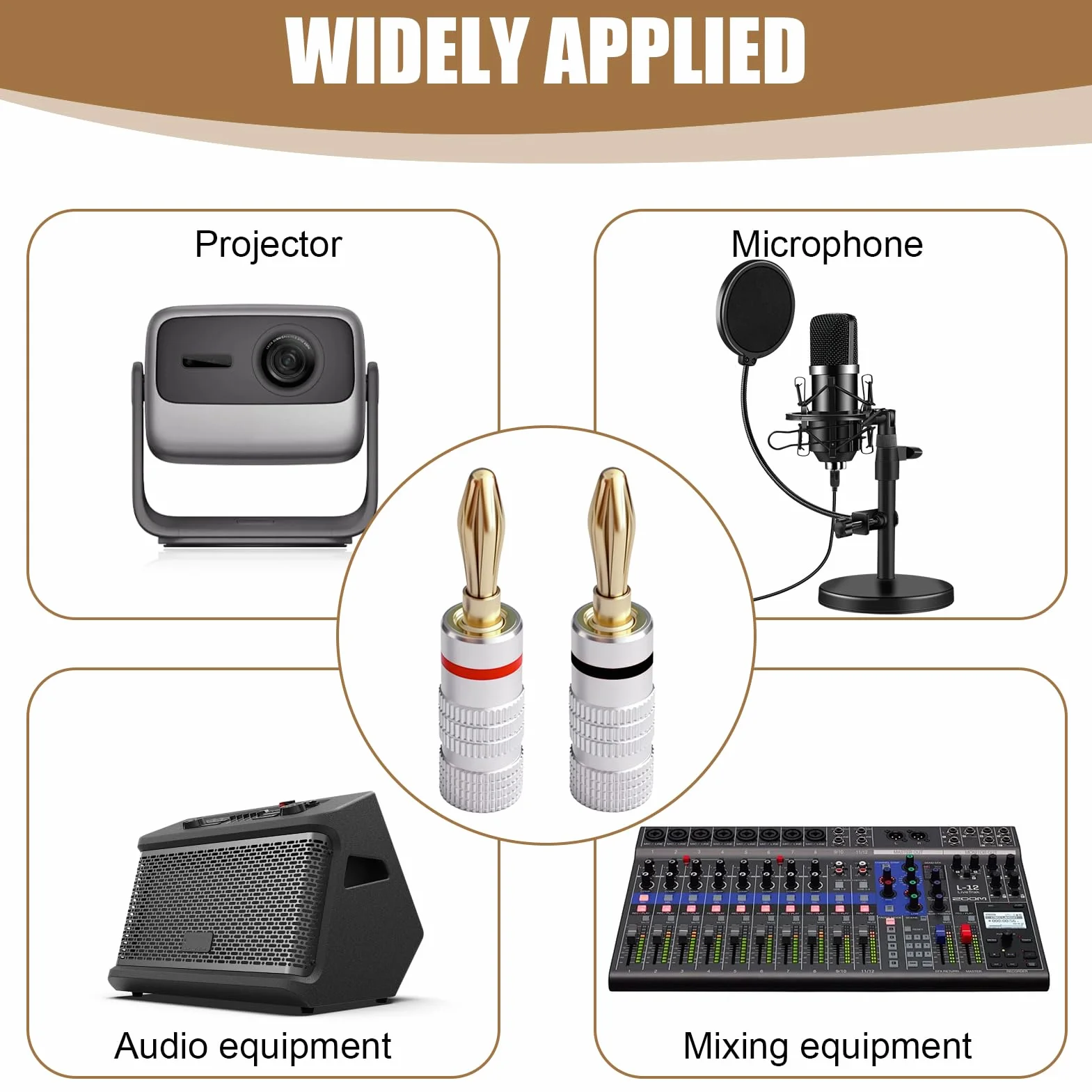 8 Piezas Conectores Banana para Altavoces 4mm Chapados en Oro 24K, Conectores de Audio HiFi para Cine en Casa, Compatibles con Cables de 0.75 mm a 4 mm (4 Rojos, 4 Negros)