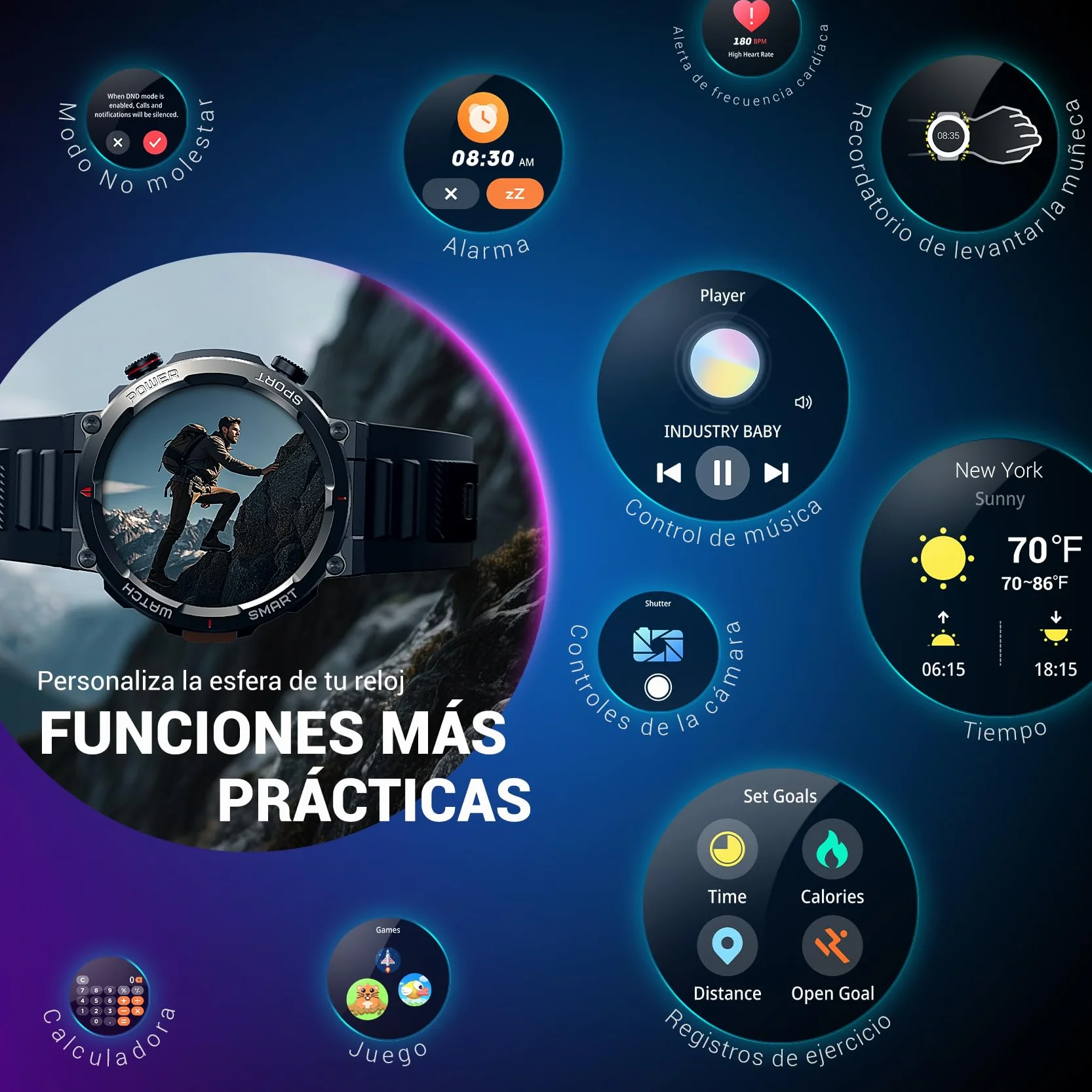 Blackview Reloj Inteligente Hombre - Linterna y Brújula, 1,45" Militar Smartwatch Hombre- Llamadas Bluetooth, Pulsómetro, Oxímetro, Monitor de Sueño, Pulsera Actividad 100+ Modos Deportivos, Podómetro
