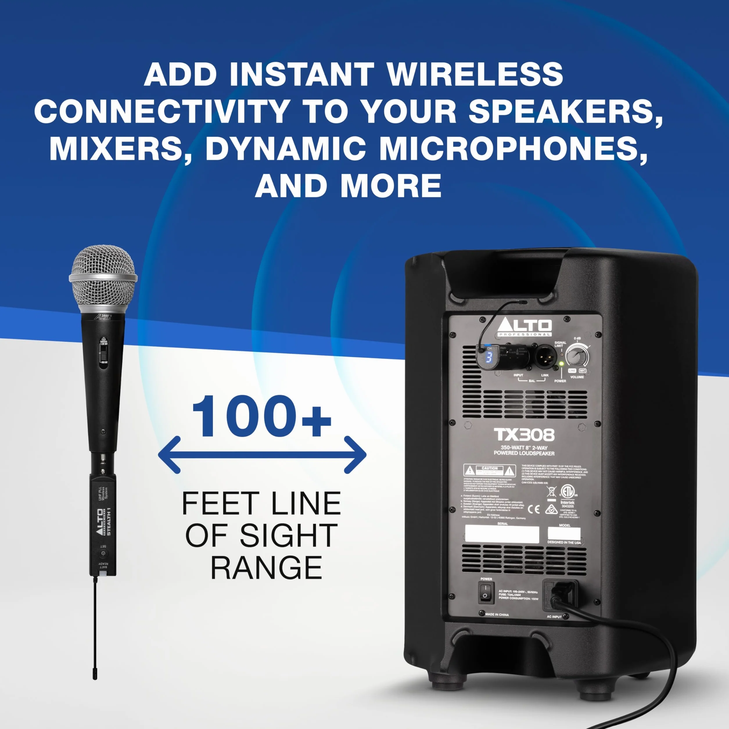 Alto Stealth 1 Sistema de Audio Inalámbrico Mono XLR UHF, Transmisor/Receptor para Altavoces Autoamplificados, Mesa de Mezclas y Micrófonos Dinámicos