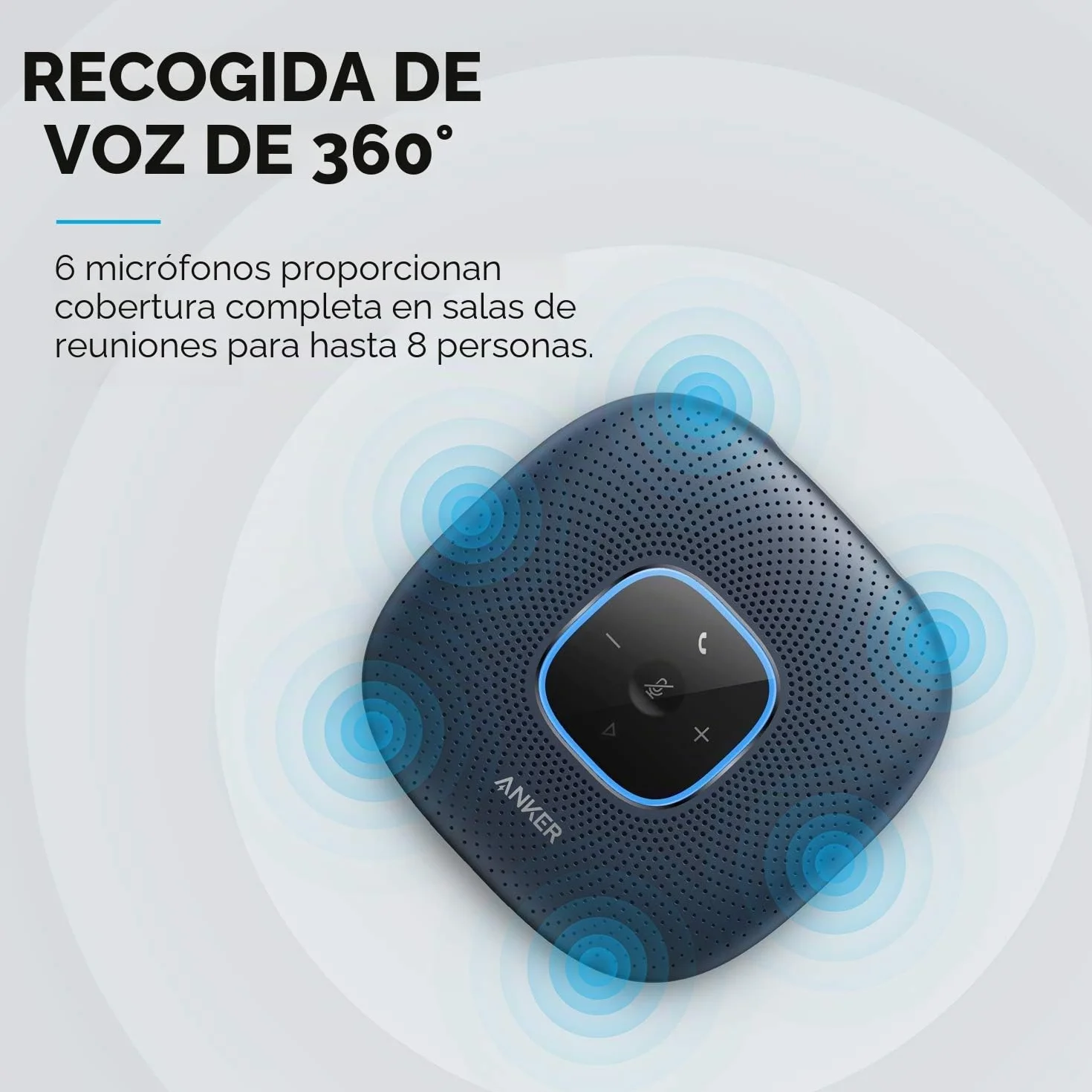 Anker PowerConf Altavoz Bluetooth Conferencias 6 Micrófonos Integrados Captación Voz Mejorada 24H Autonomía USB-C